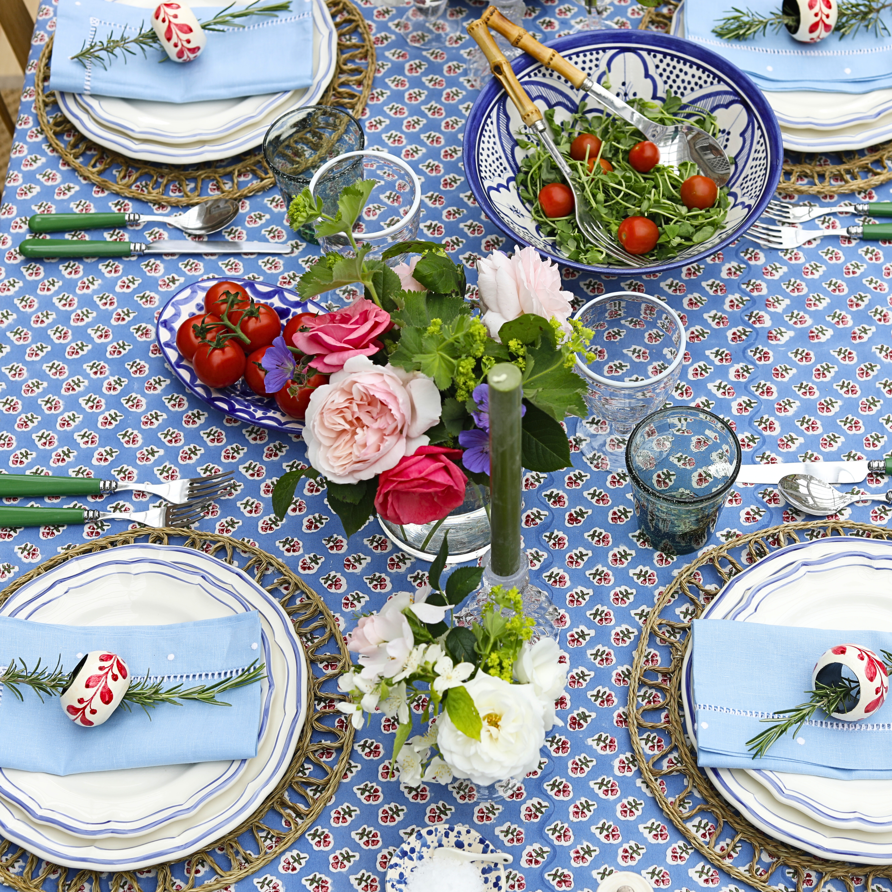 Azure Blue Ditsy Tablecloth