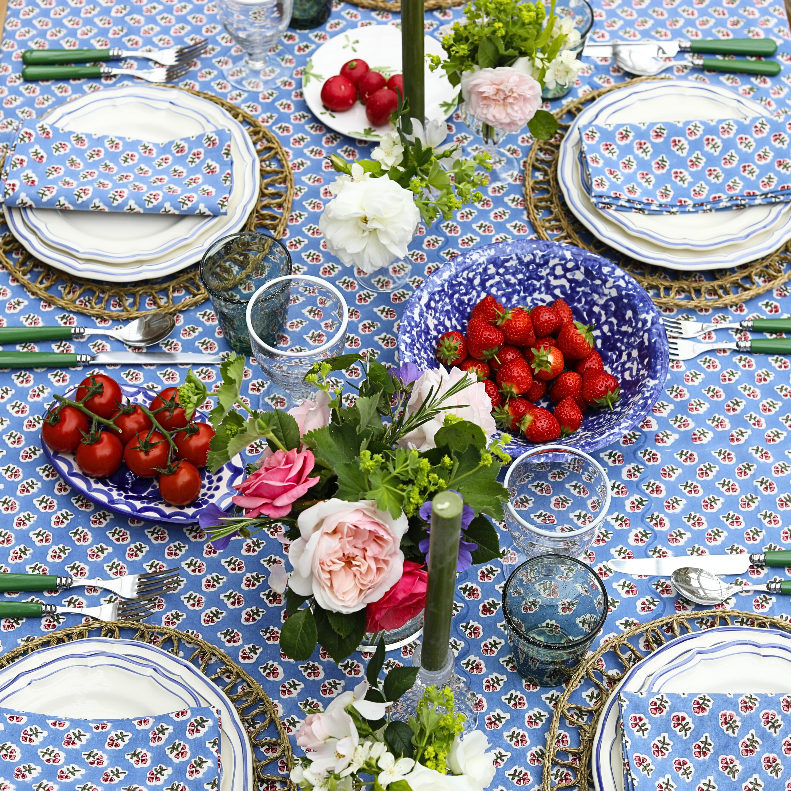 Azure Blue Ditsy Napkins - Set of 4