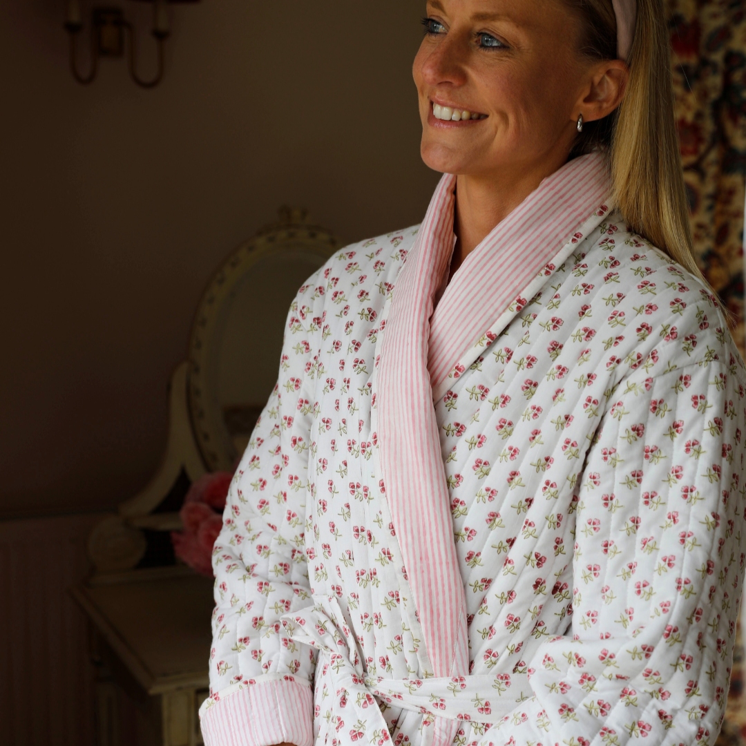 Adult Pink Ditsy Cotton Dressing Gown