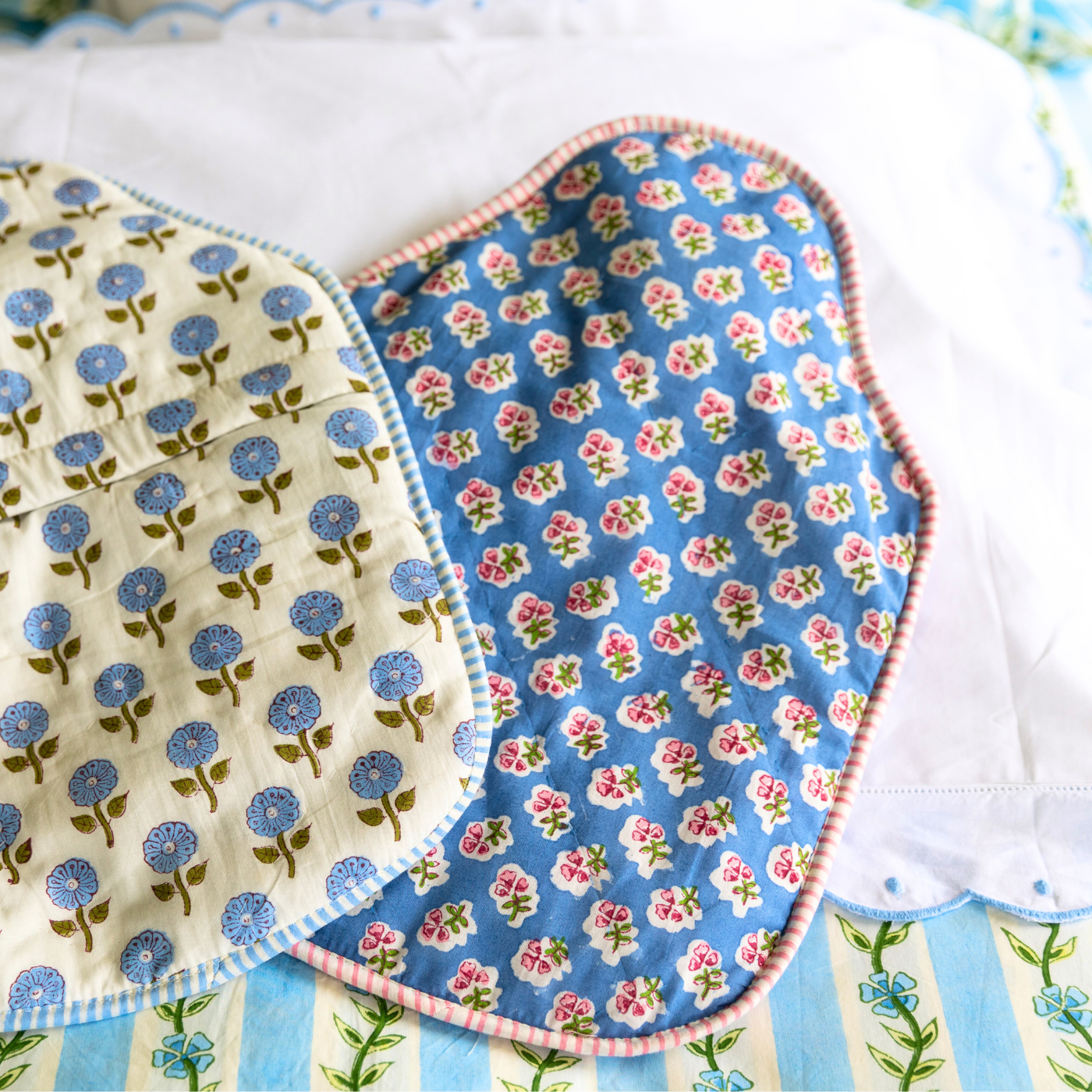 Azure Blue Ditsy Cotton Block Printed Hot Water bottle Cover