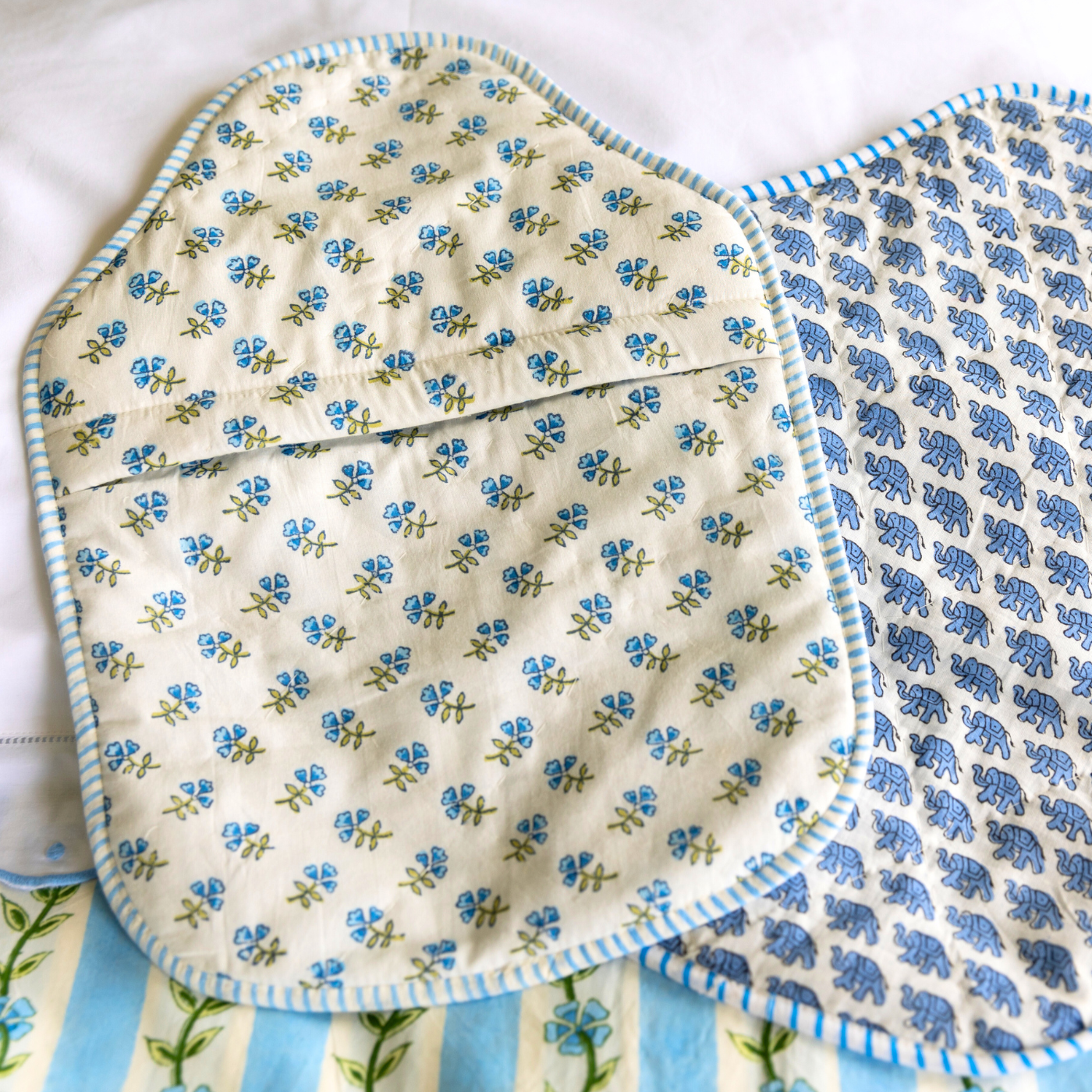 Blue Ditsy Cotton Quilted Hand Block Printed Hot Water Bottle Cover