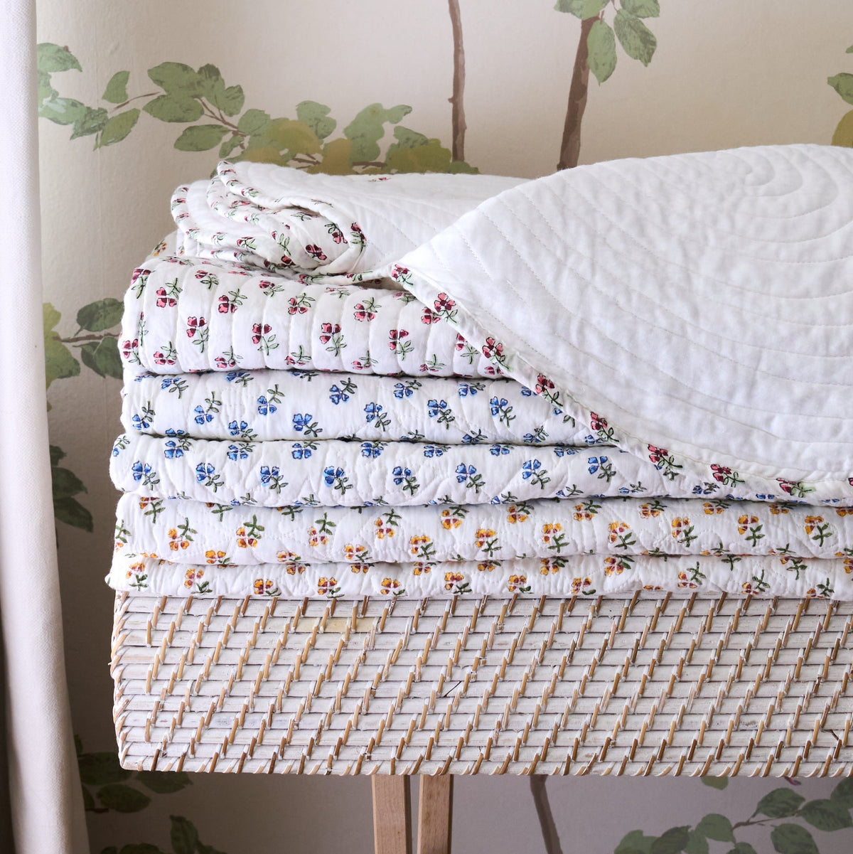 Blue Ditsy Scalloped Bedspread