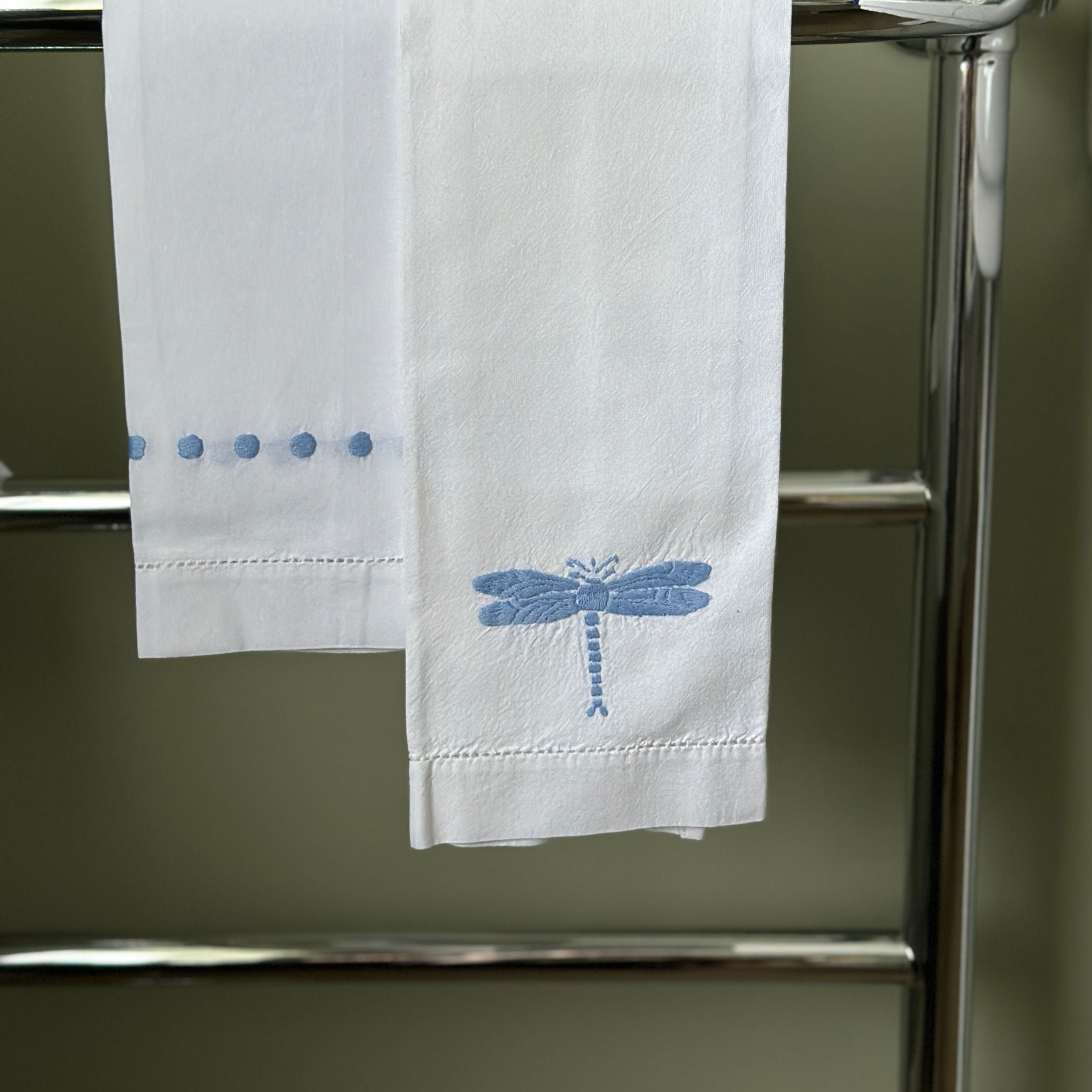 Cotton Hand Embroidered Blue Dragonfly Hand Towel