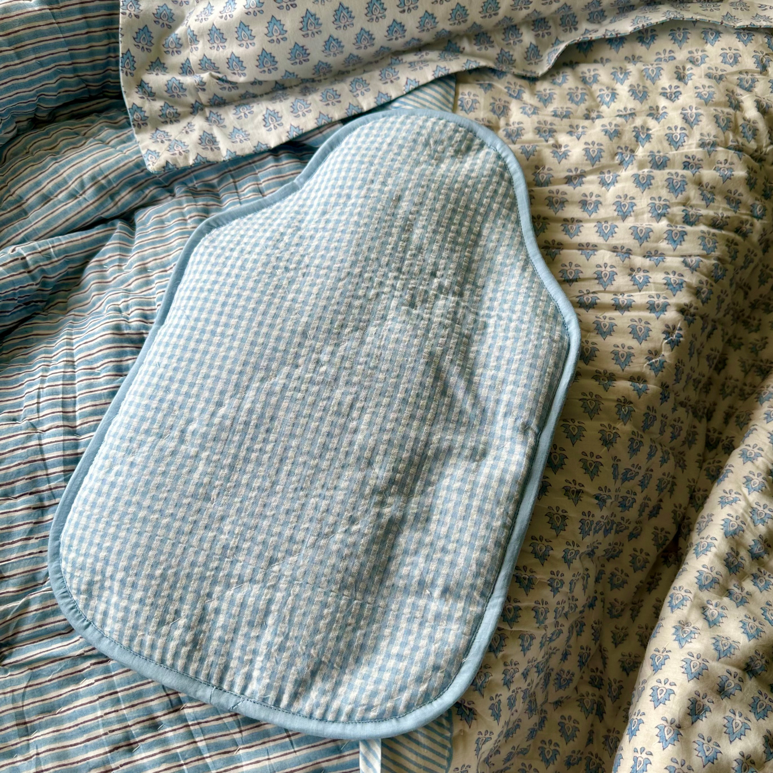 Blue Gingham Cotton Hot Water Bottle Cover