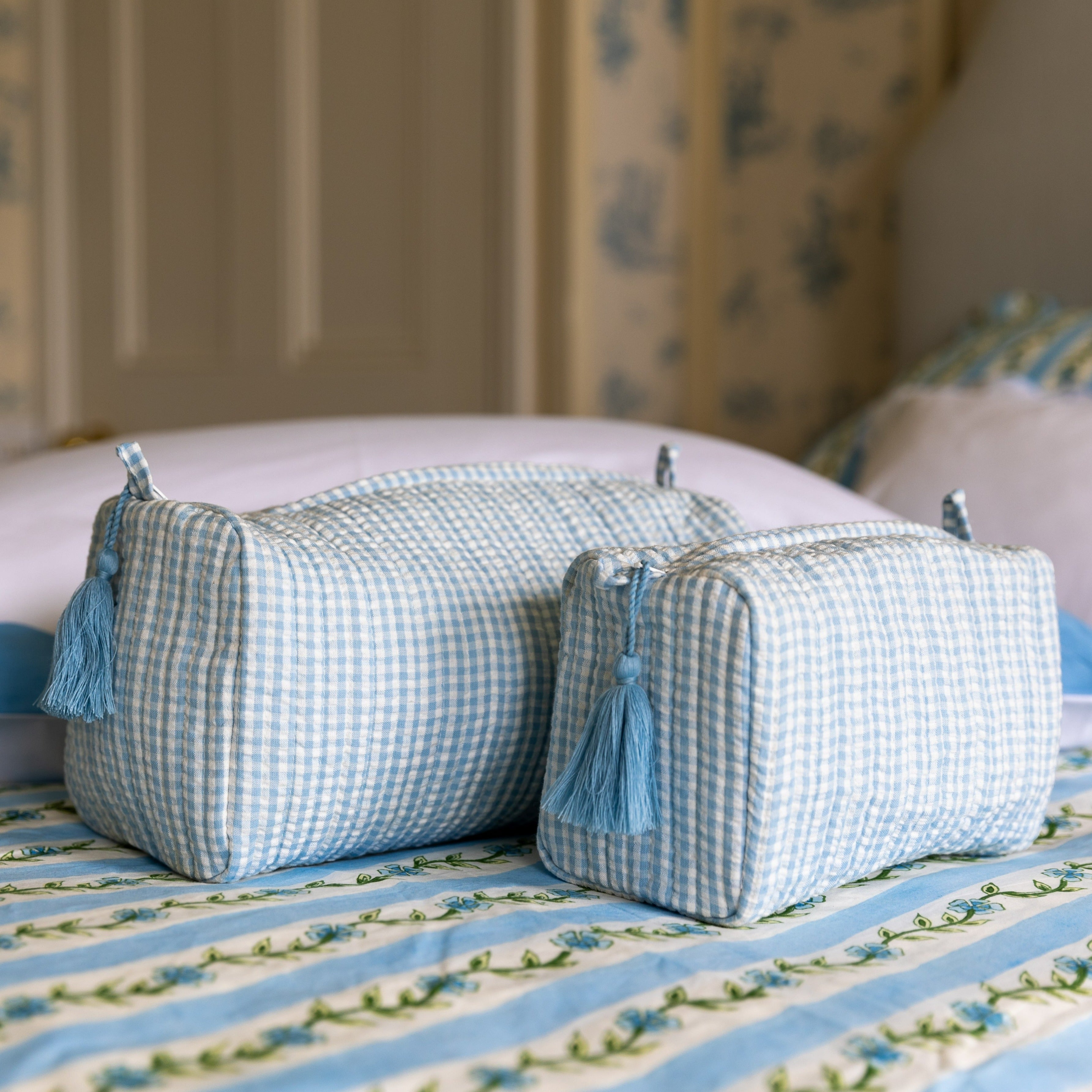 Blue Gingham Wash Bag