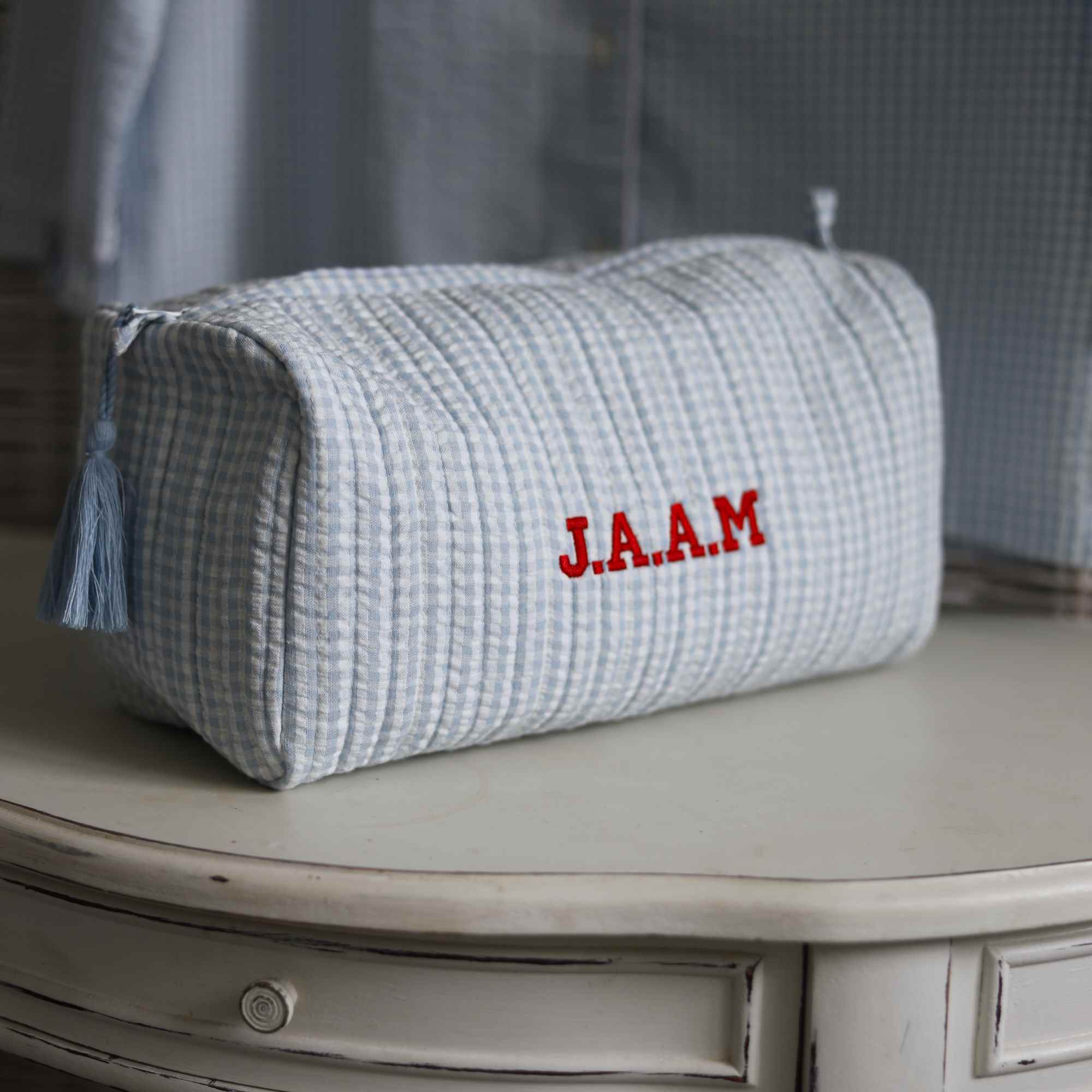 Blue Gingham Wash Bag
