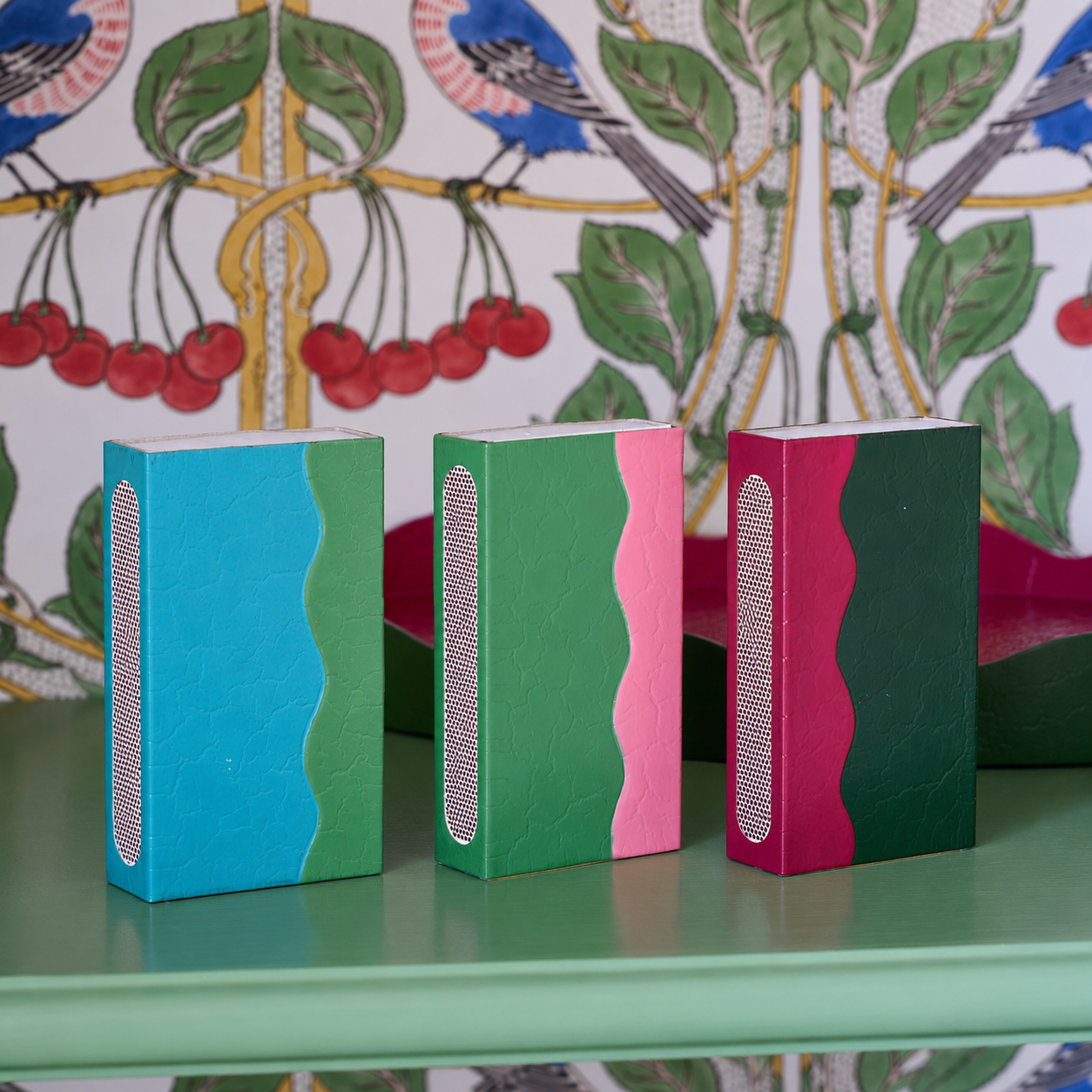 Toleware Matchbox Cover - Piquant Green & Pink