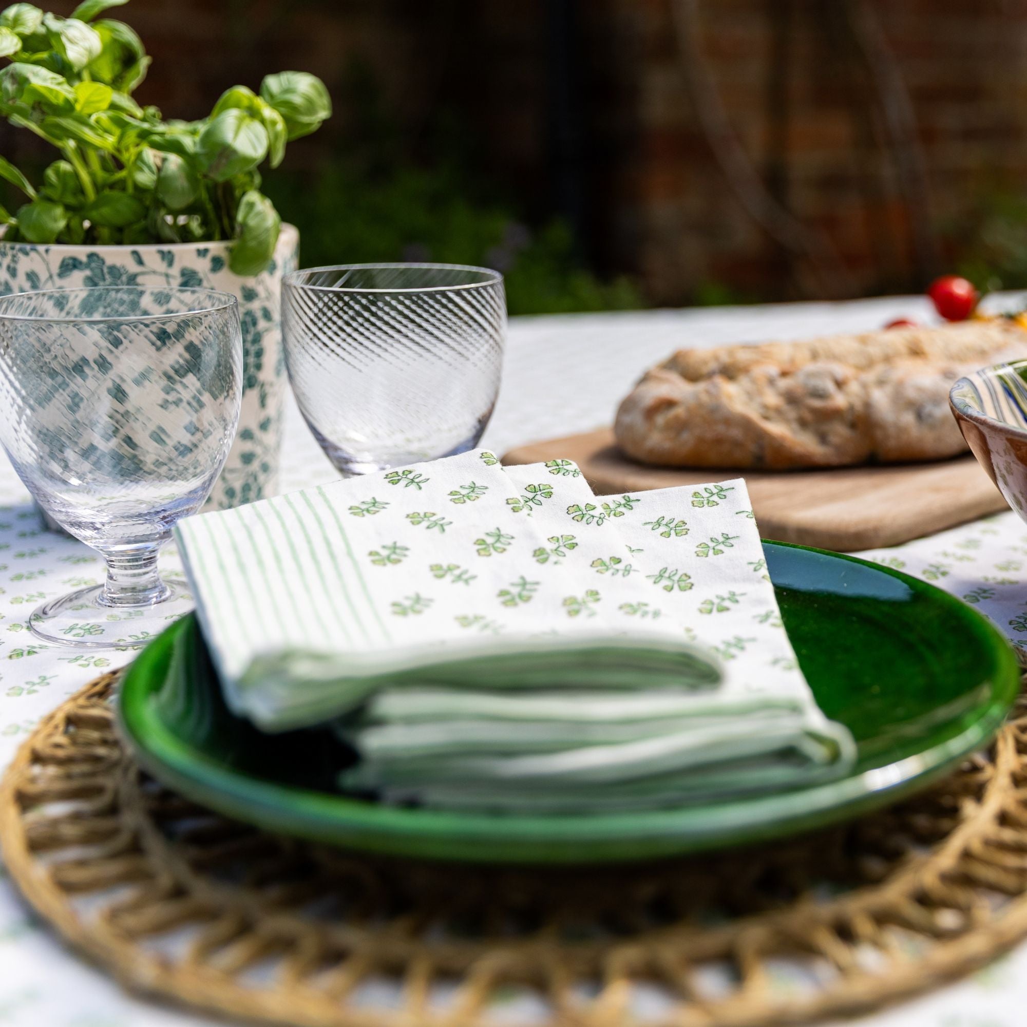 Green Floral Blockprinted napkin
