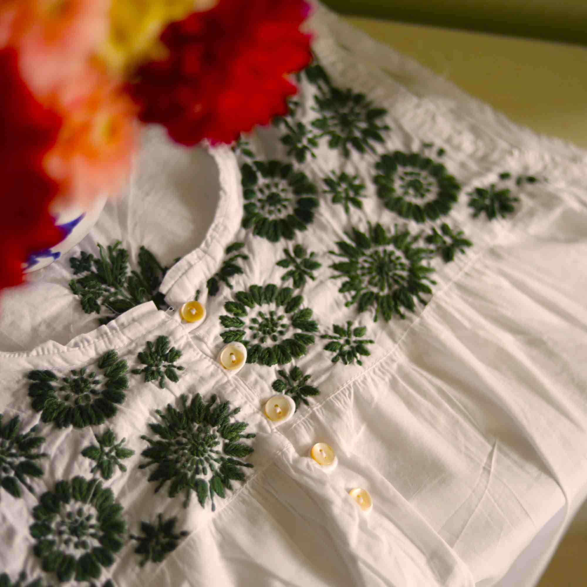 Sleeveless Nightie - Moss Green Embroidery