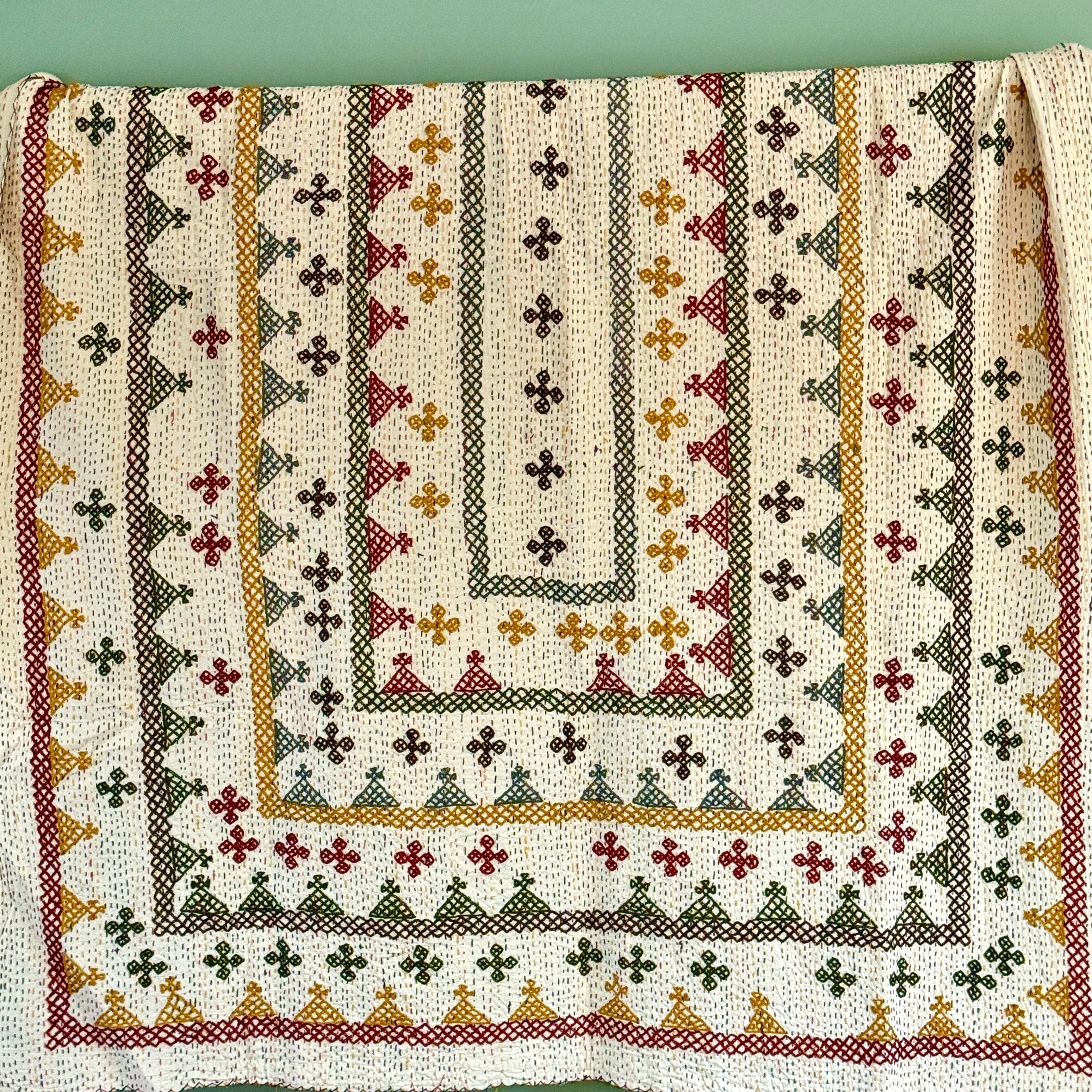 SINGLE KANTHA - RED, OCHRE, KHAKI, BROWN