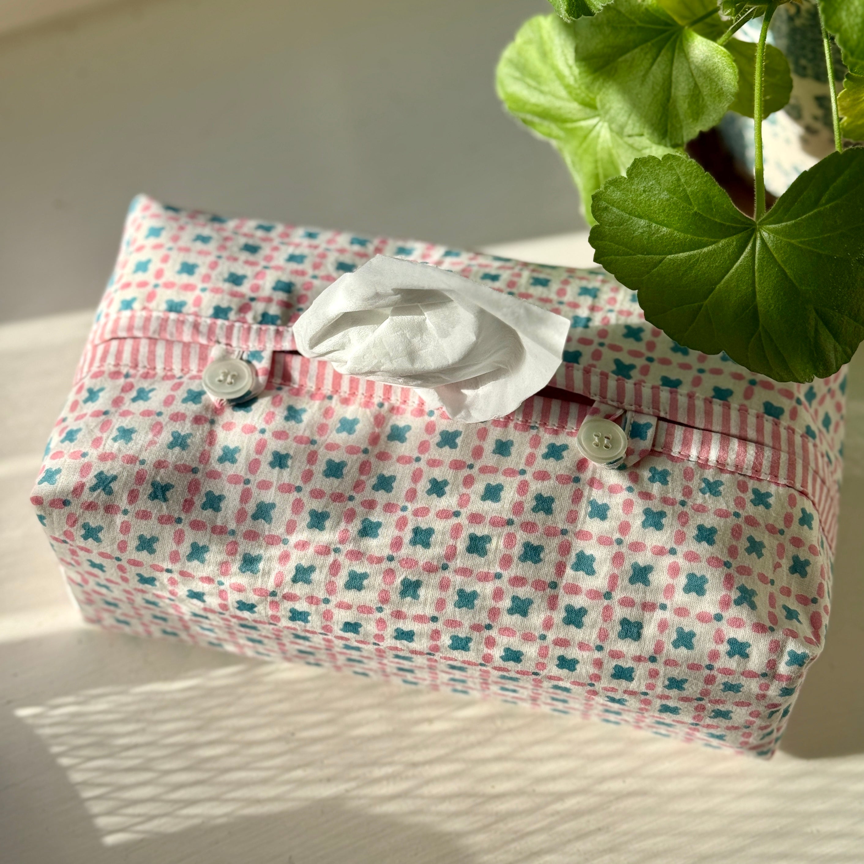 Teal & Pink Criss Cross Tissue Box Cover