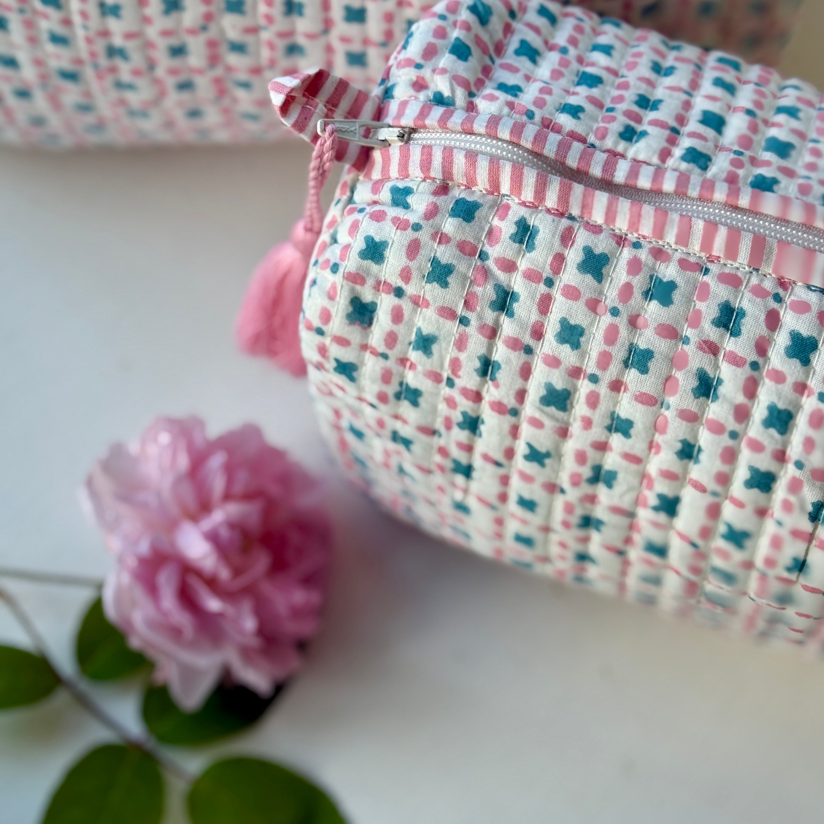 Pink & Teal Criss Cross Wash Bag