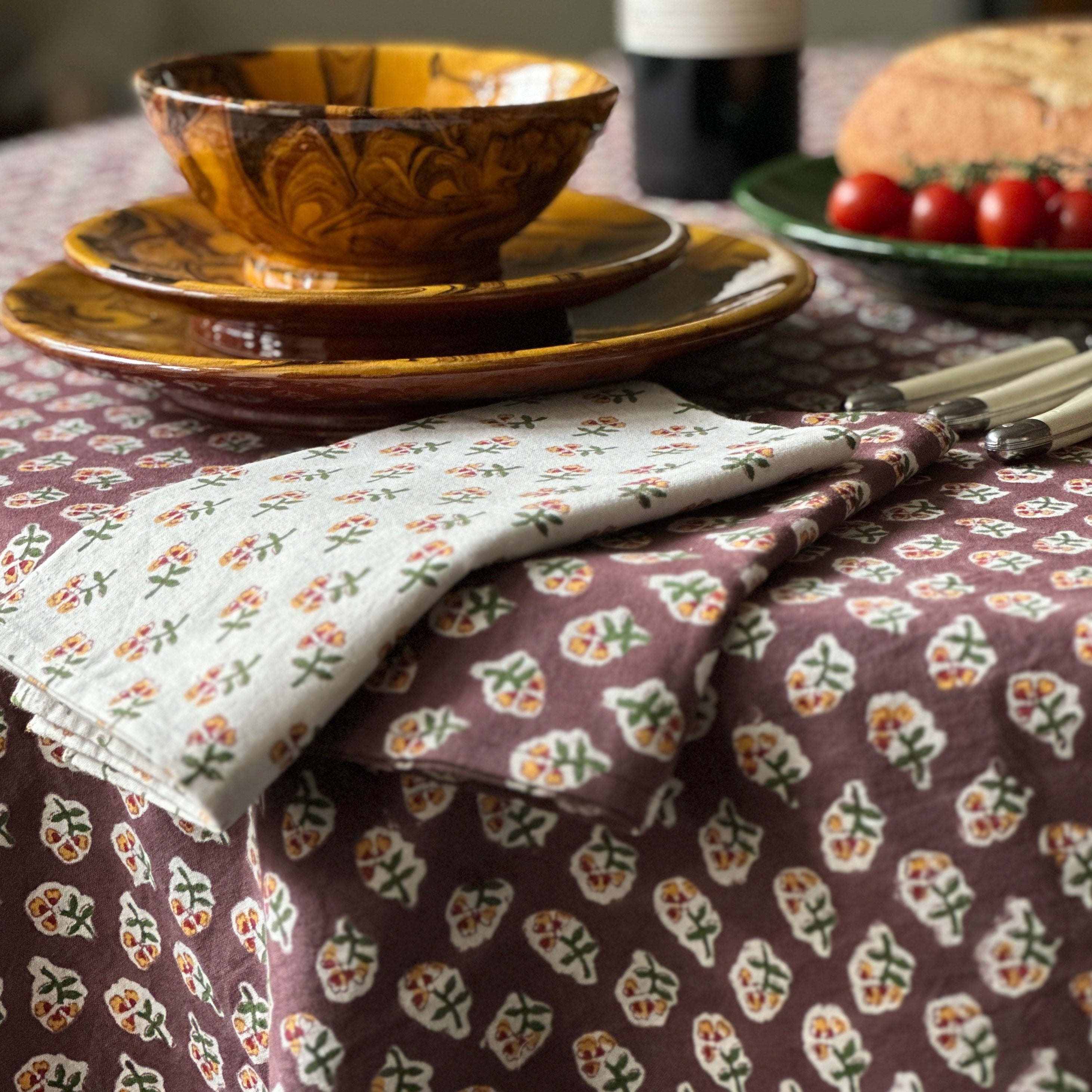 Chocolate Ditsy Tablecloth