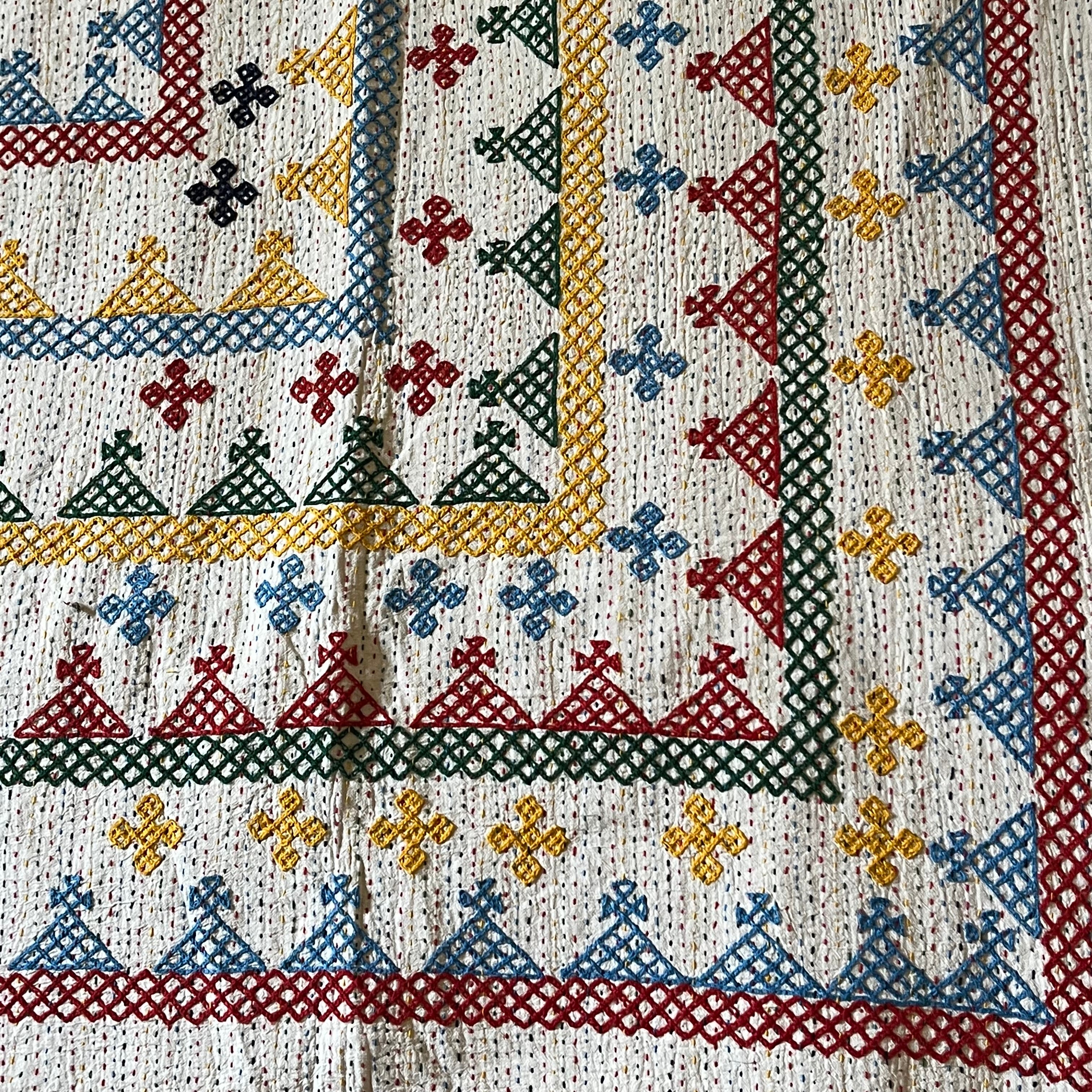 LARGE KANTHA BEDSPREAD - RED, BLUE, YELLOW, GREEN, NAVY