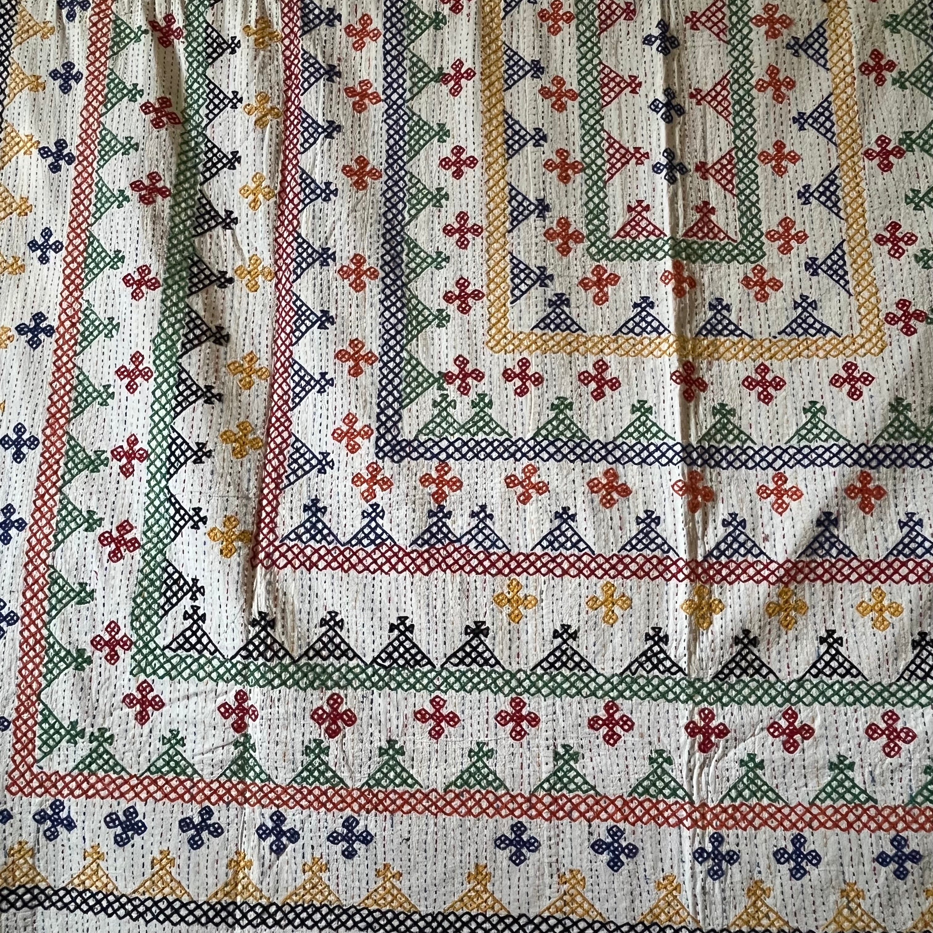 LARGE KANTHA BEDSPREAD - NAVY, YELLOW, BLUE, ORANGE, GREEN, RED