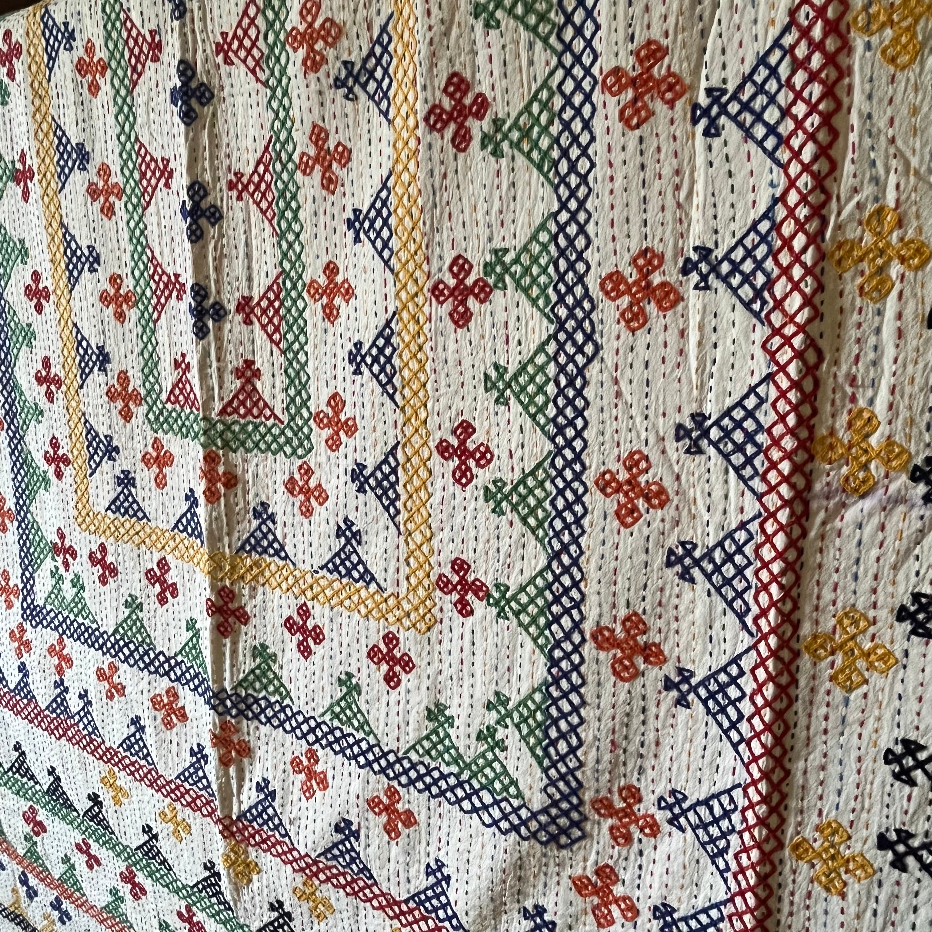 LARGE KANTHA BEDSPREAD - NAVY, YELLOW, BLUE, ORANGE, GREEN, RED