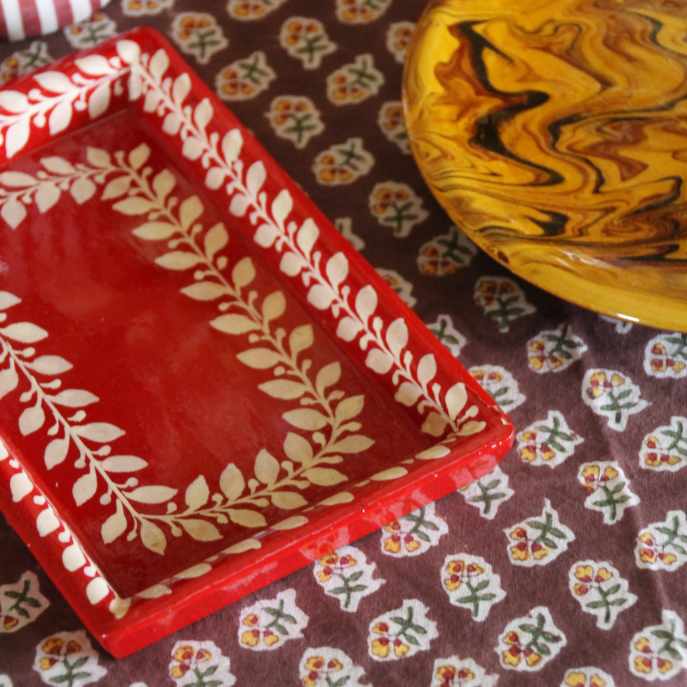 Red and Cream Painted Tray