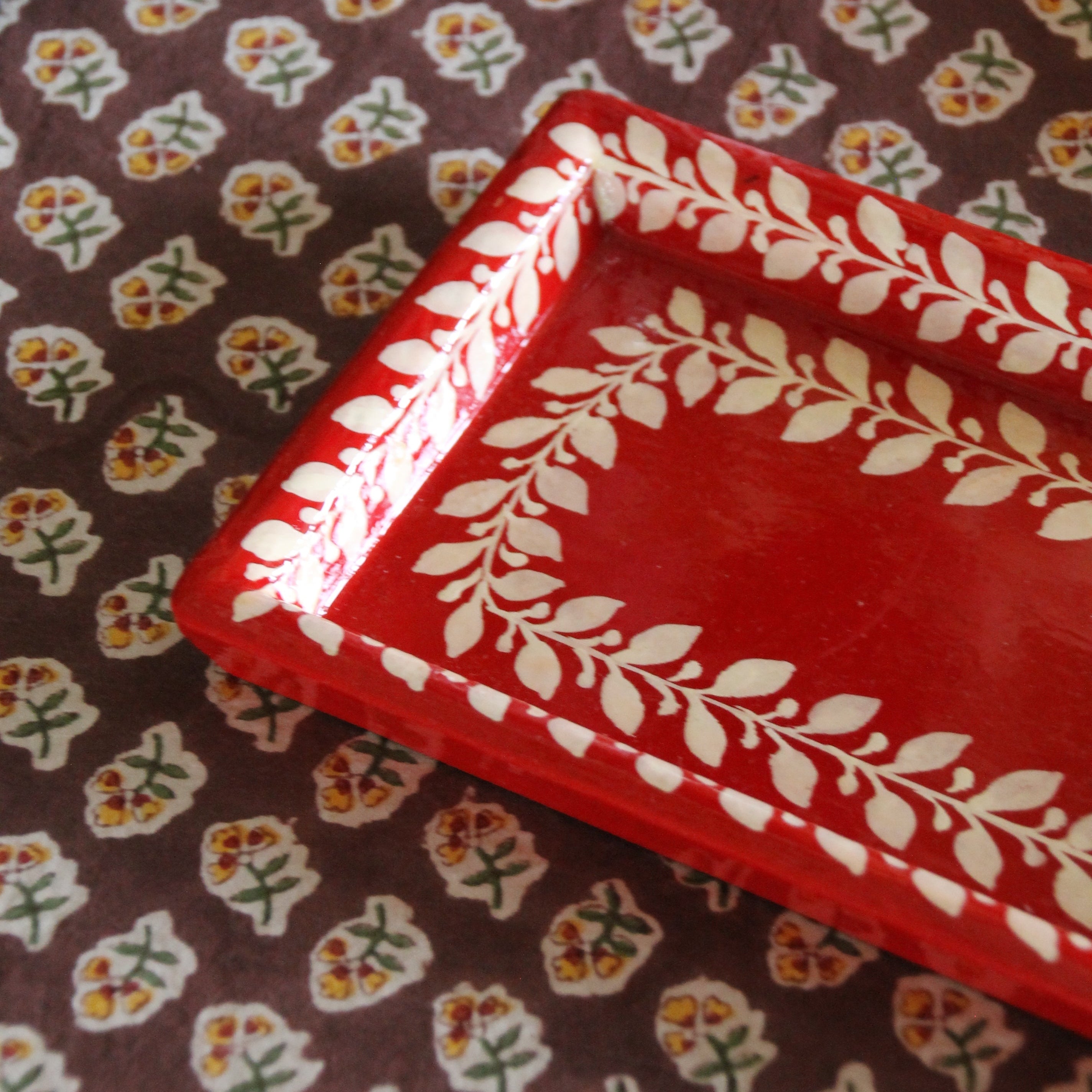 Red and Cream Painted Tray