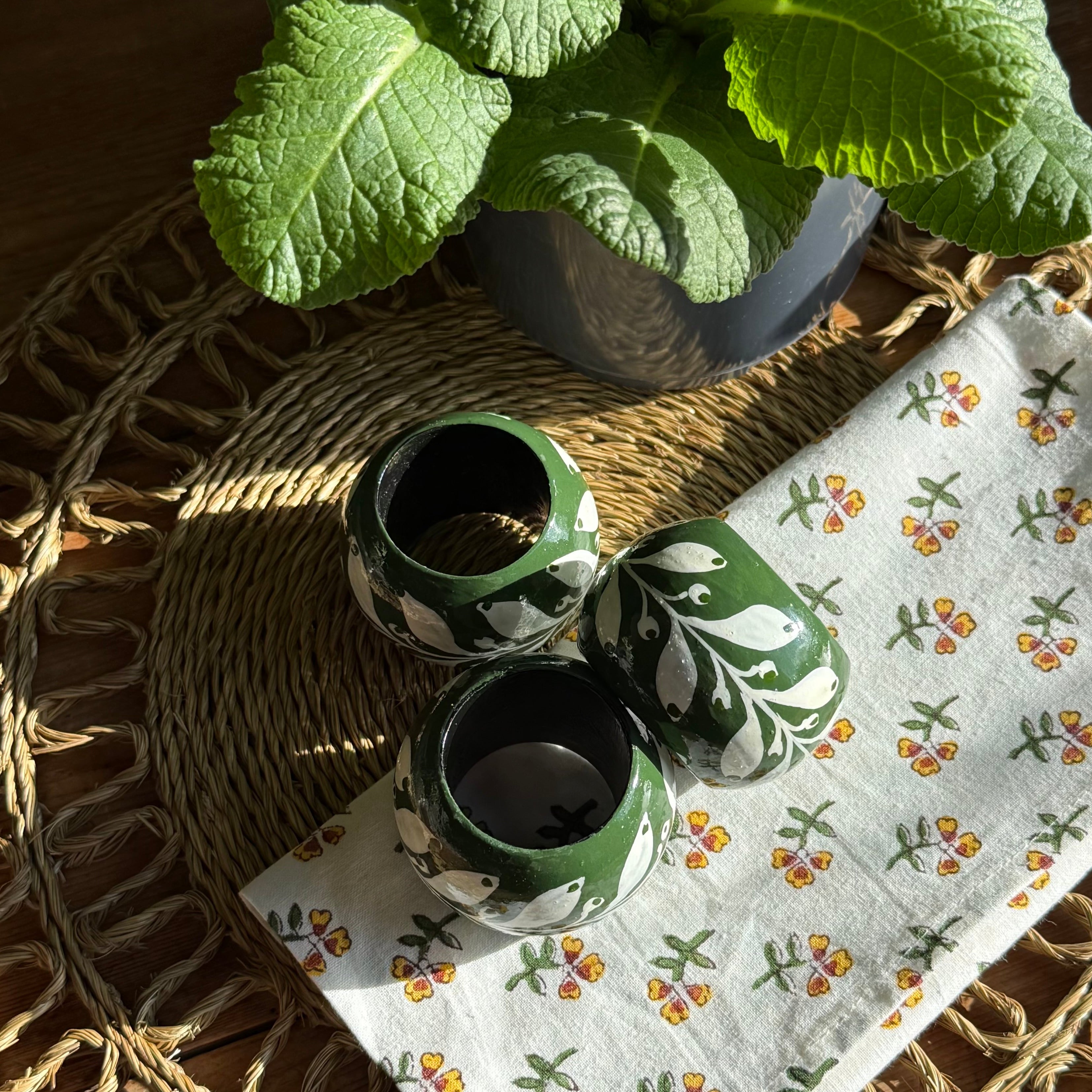 Dark Green Hand Painted Napkin Rings