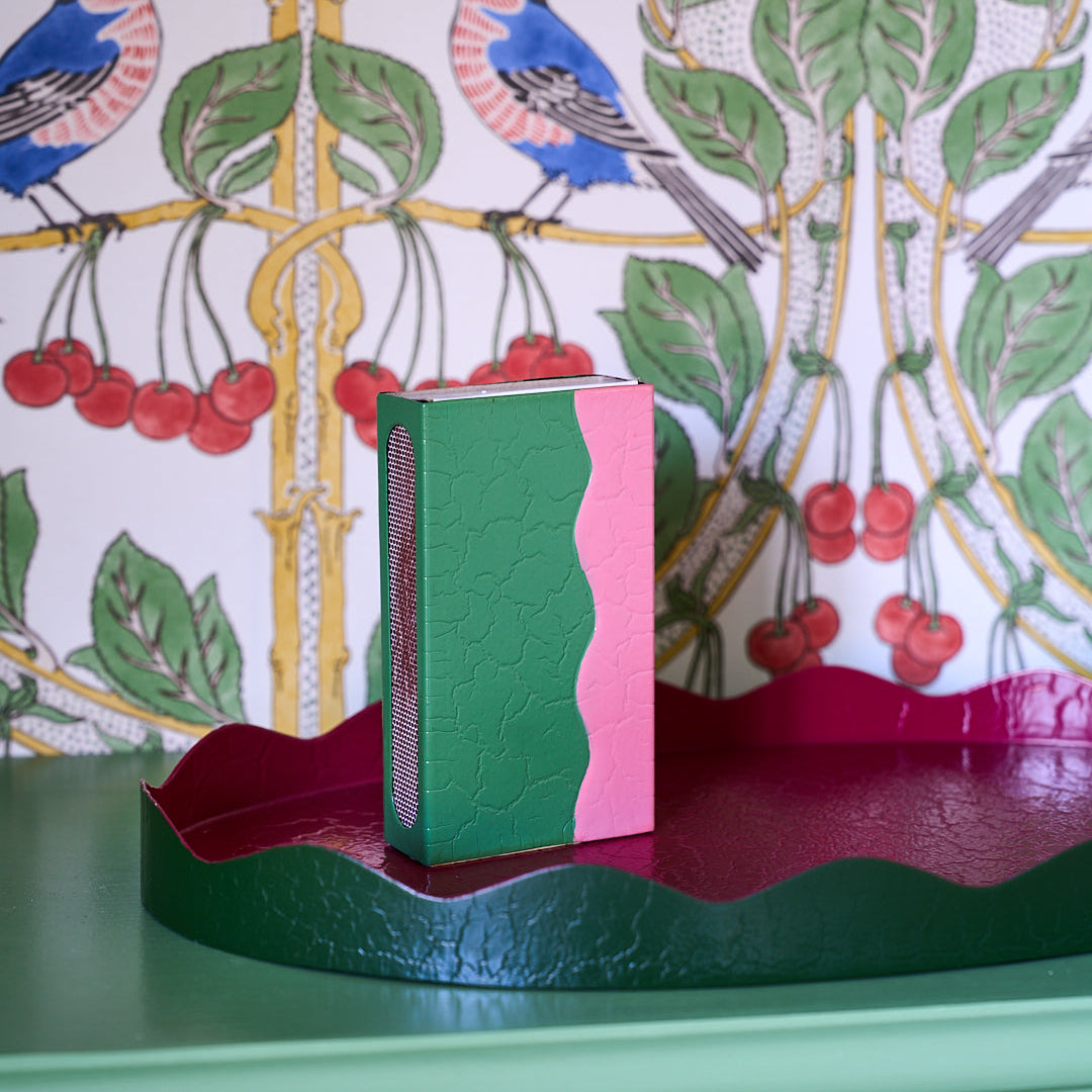 Toleware Matchbox Cover - Piquant Green & Pink