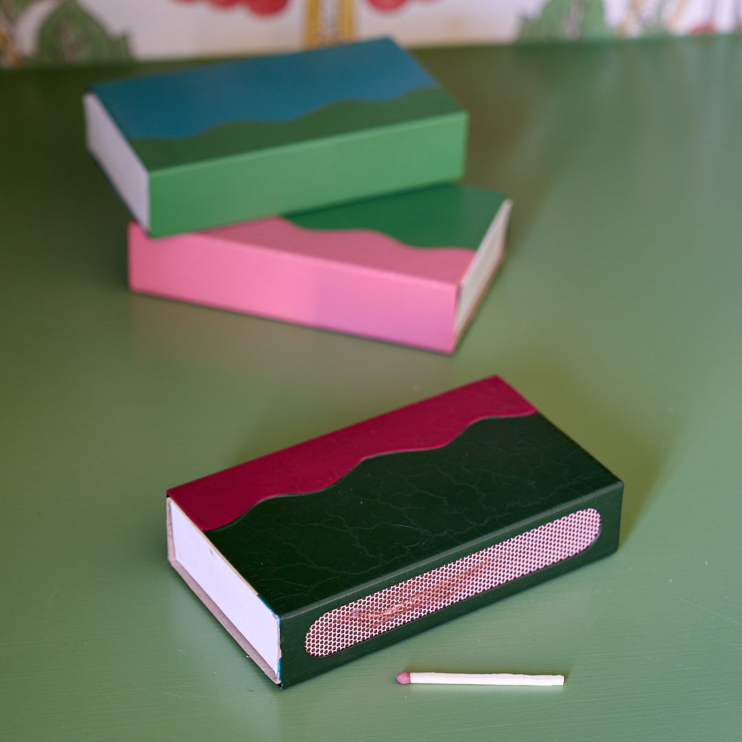 Toleware Matchbox Cover - Dark Green & Raspberry