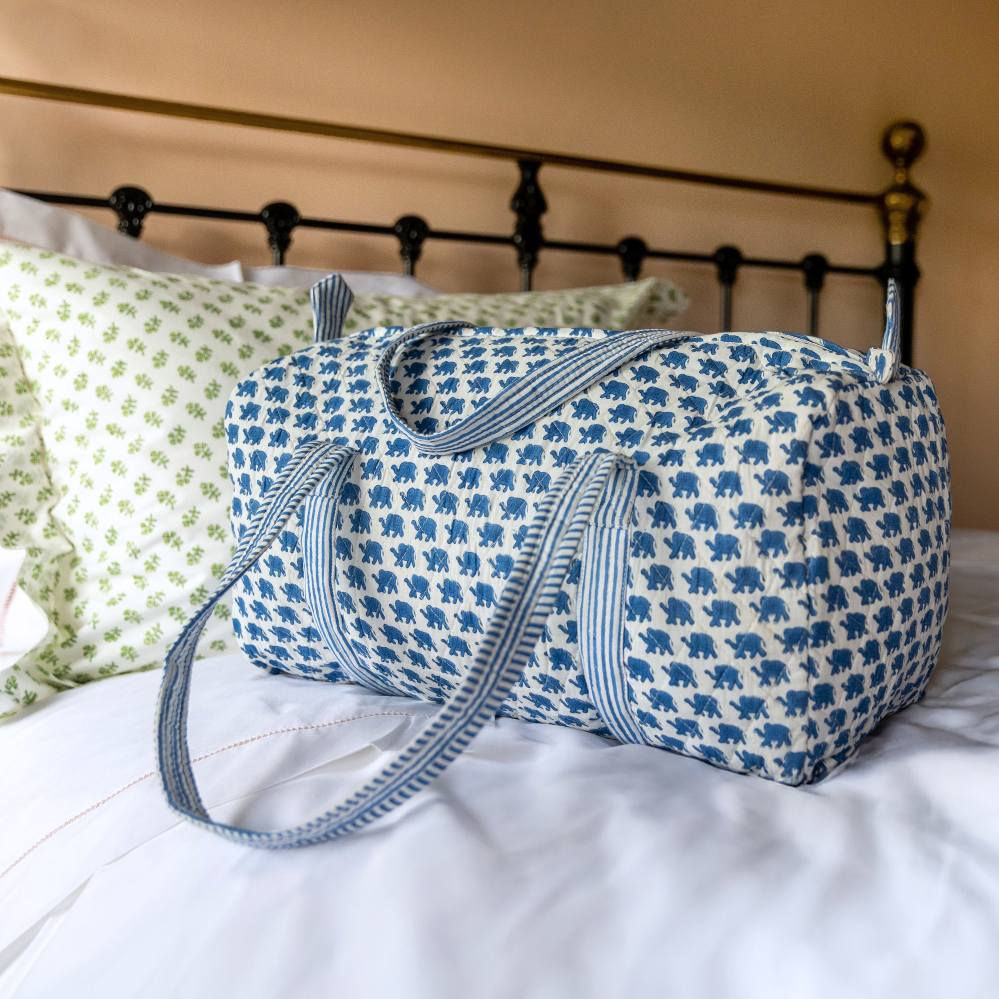 Blue Elephant Block printed weekend bag