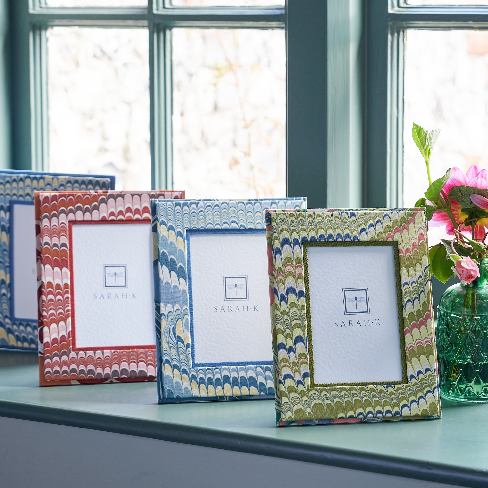 Marbled Photo Frame - Blues and Yellow
