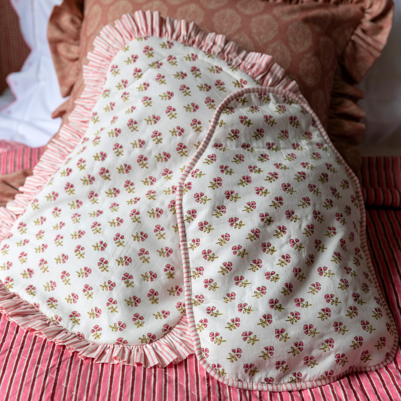 Pink Ditsy Block Printed Floral Hot Water Bottle Cover