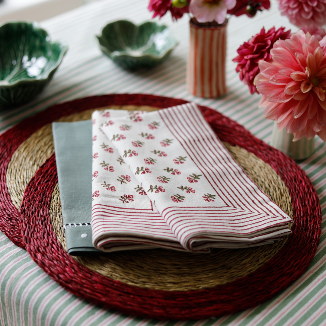 Pink block printed floral napkins
