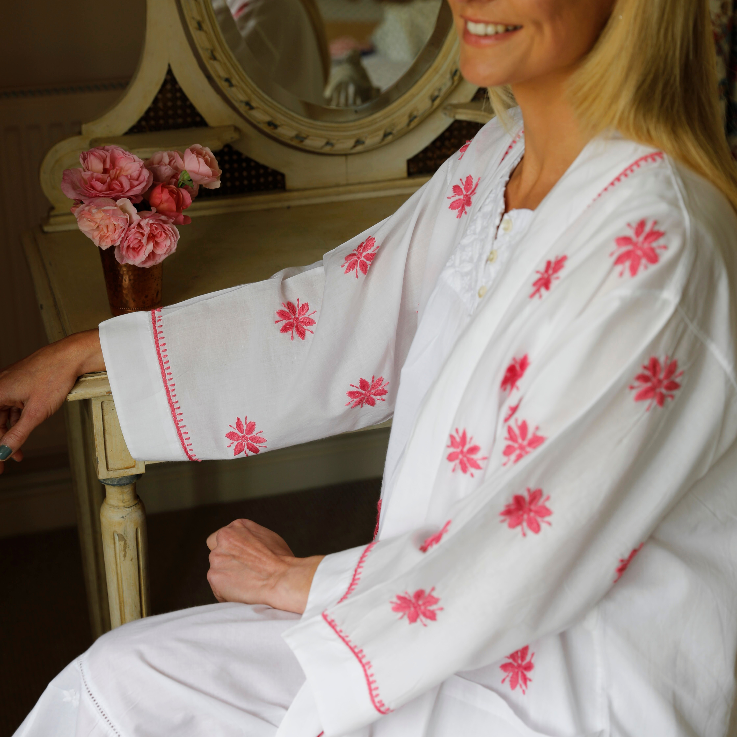 Pink Cotton Hand Embroidered Kimono