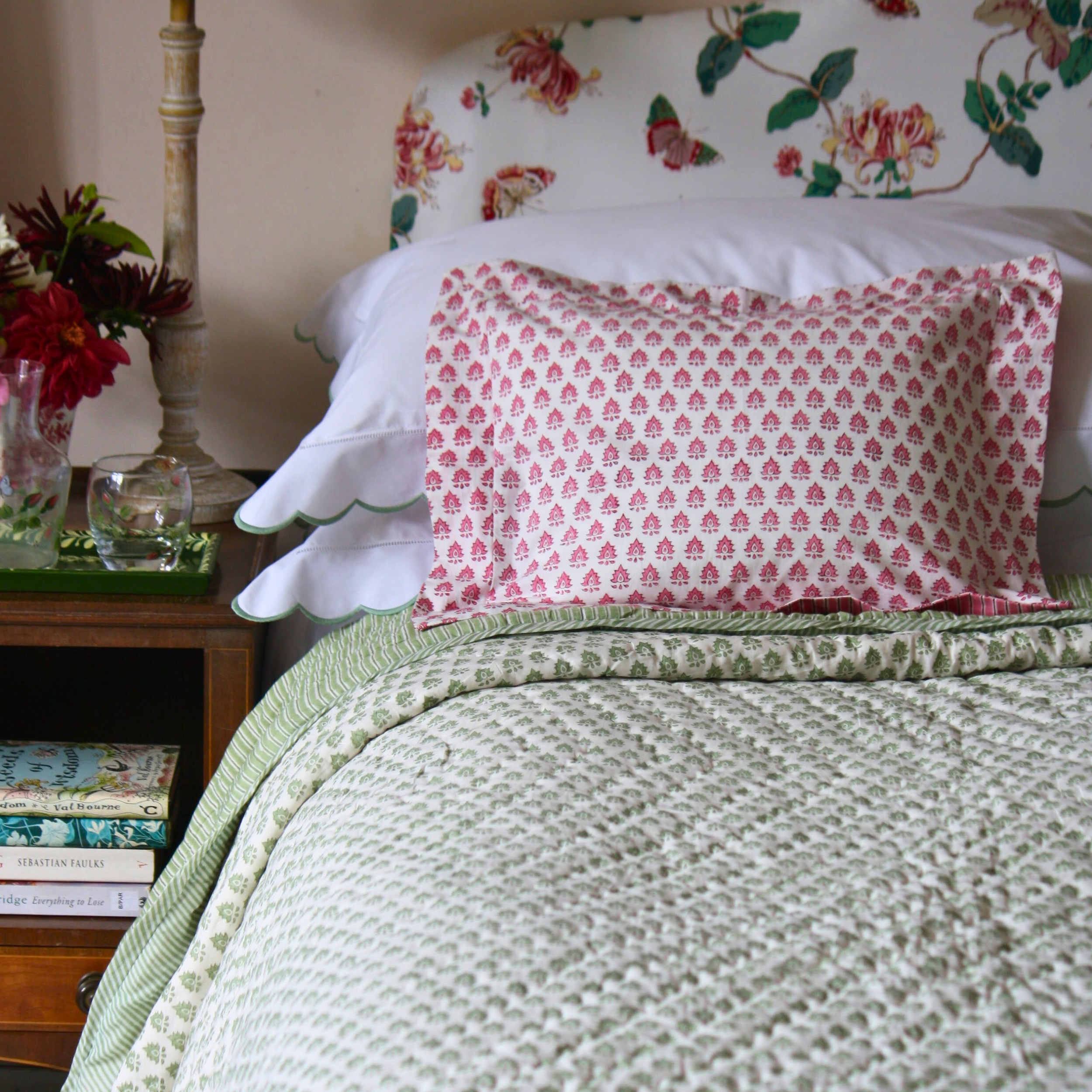 Cotton Hand Blocked Pink Pomily Baby Pillowcase