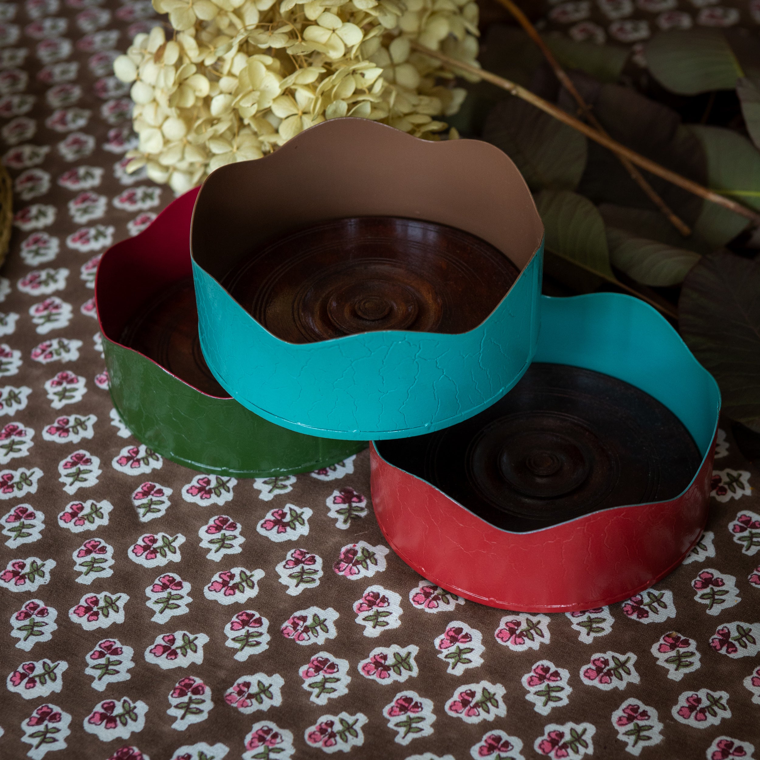 Toleware Wine Coaster - Chilli Red & Teal