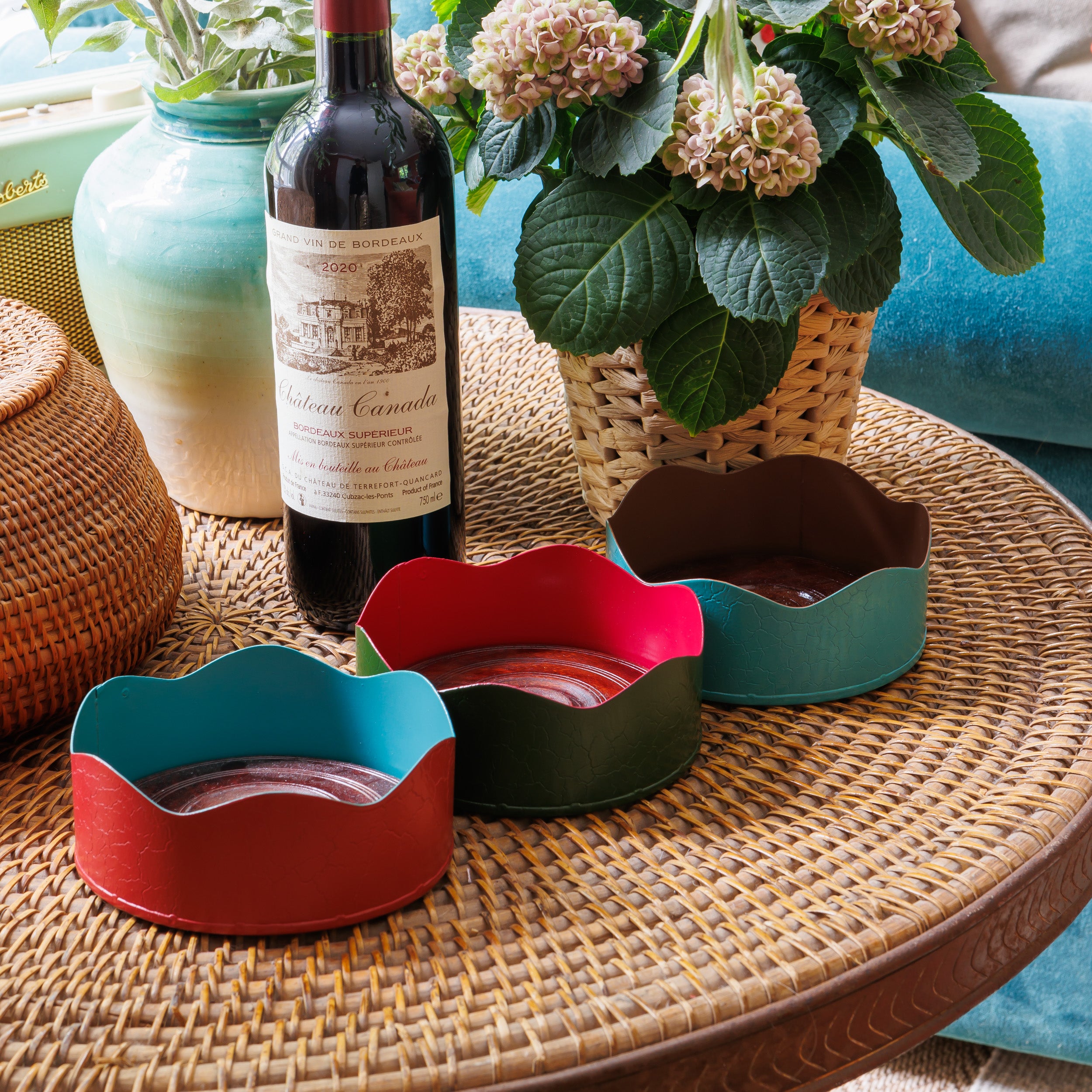 Toleware Wine Coaster - Chilli Red & Teal