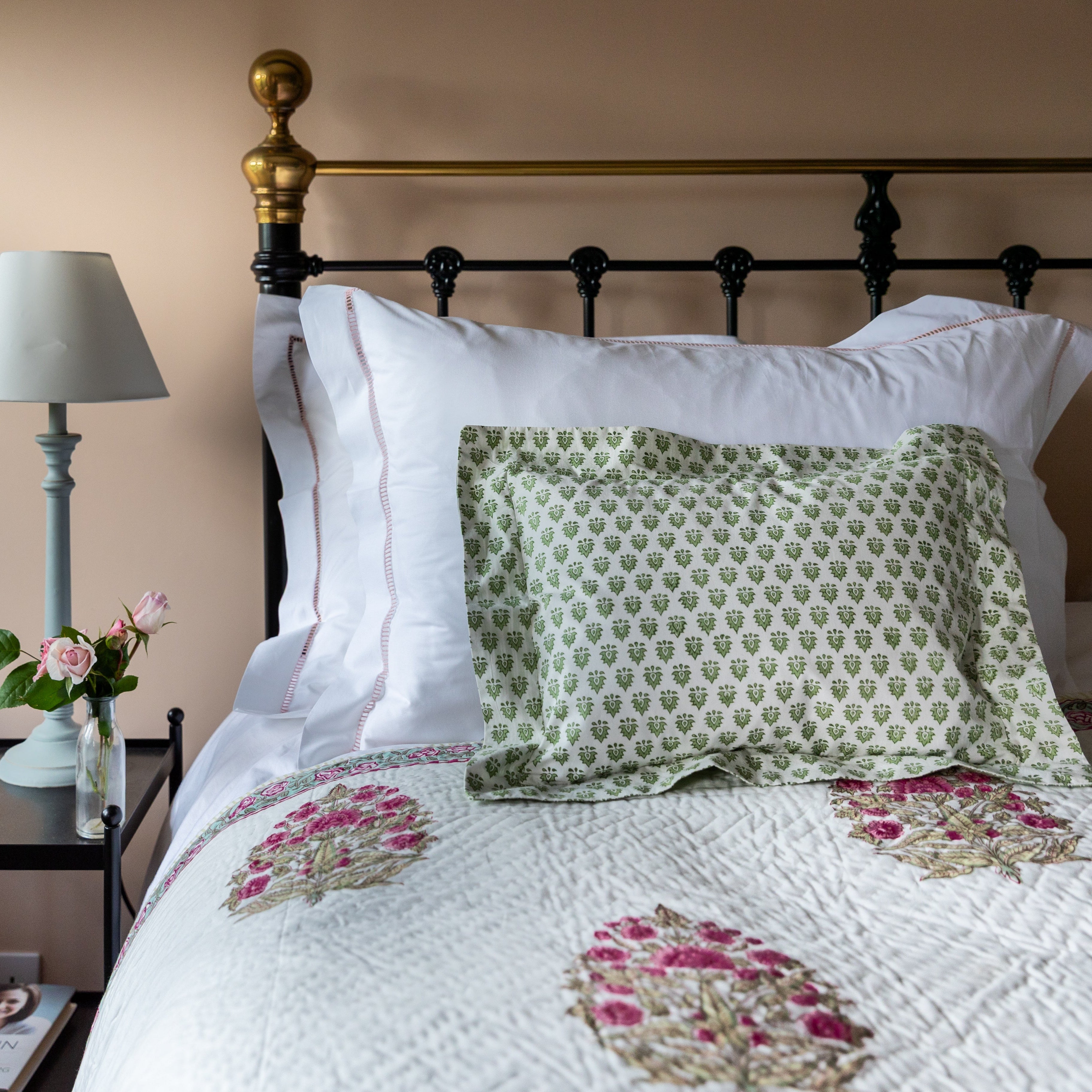 Turquoise, Pink & Green King Pique Quilt