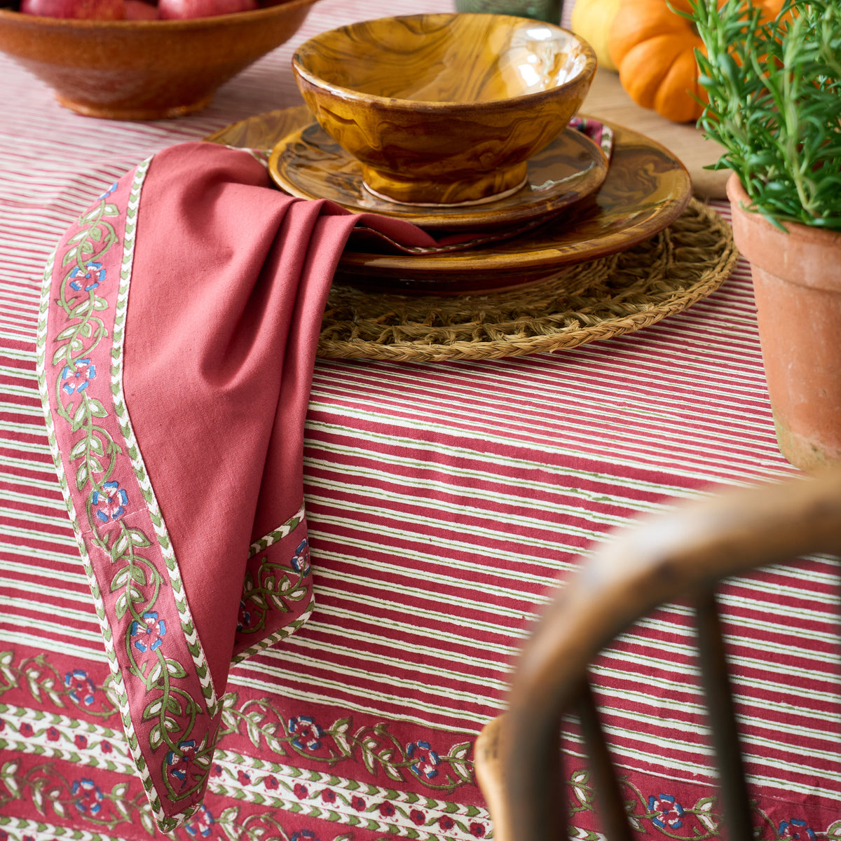 Striped Folk Tablecloth with Border