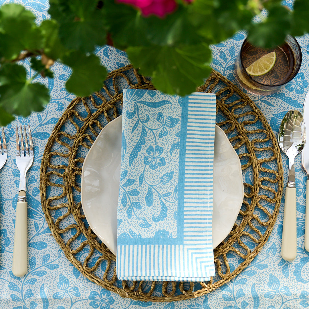 Sample - Aqua Blue Ottilie Tablecloth (150cm x 250cm)