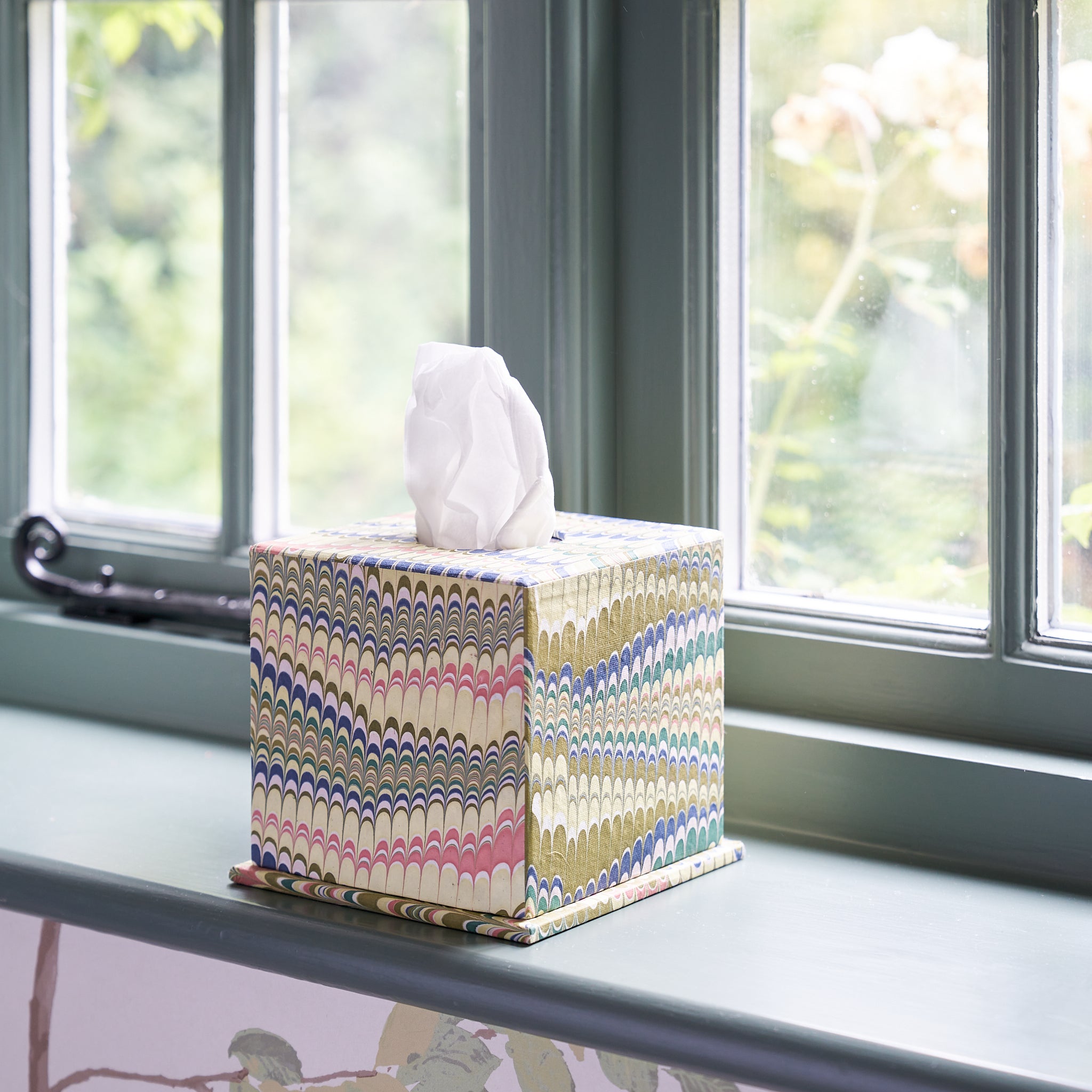 Marbled Tissue Box Cover - Green, Blue, Pink
