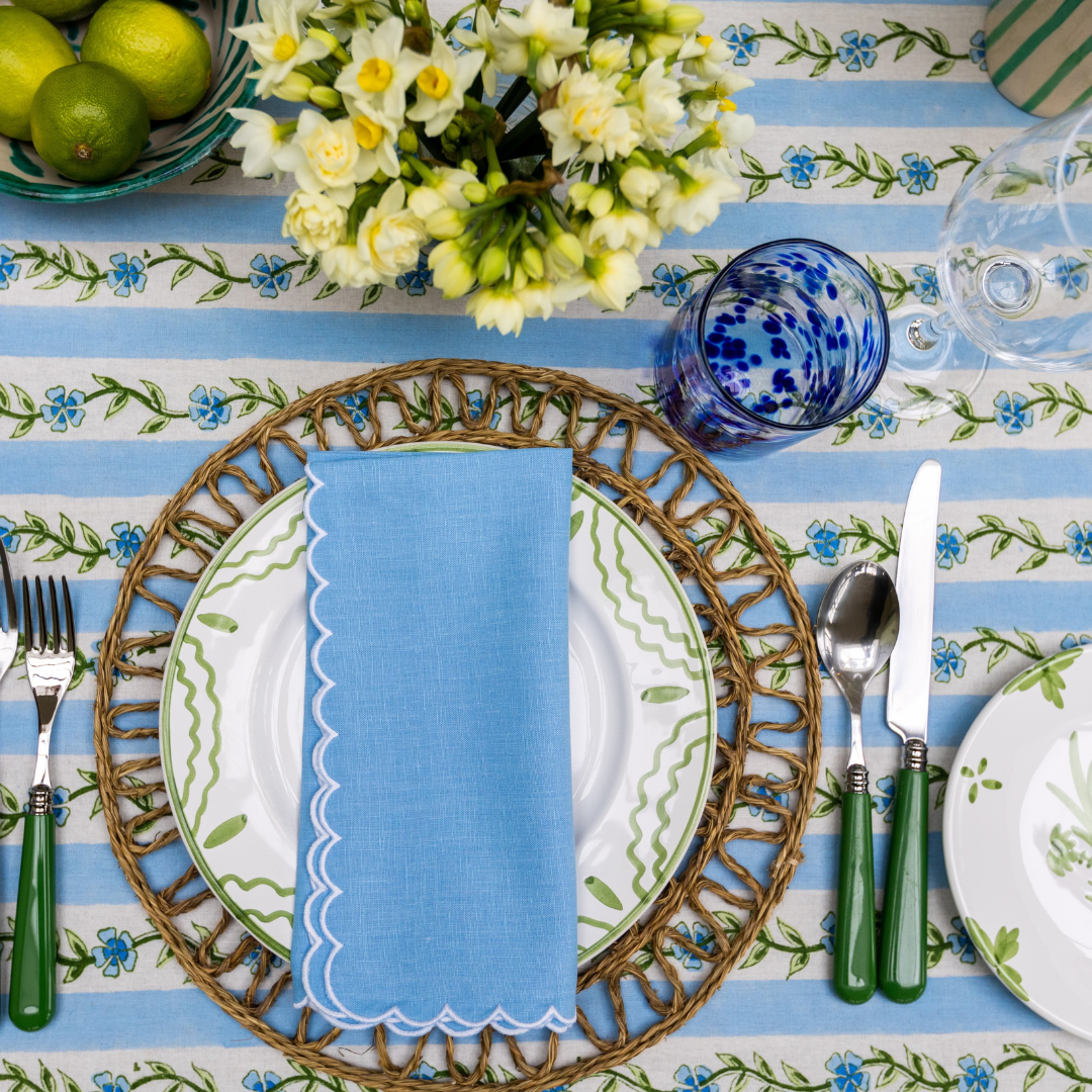 Blue Linen Mini Scallop Napkin - Set of 4