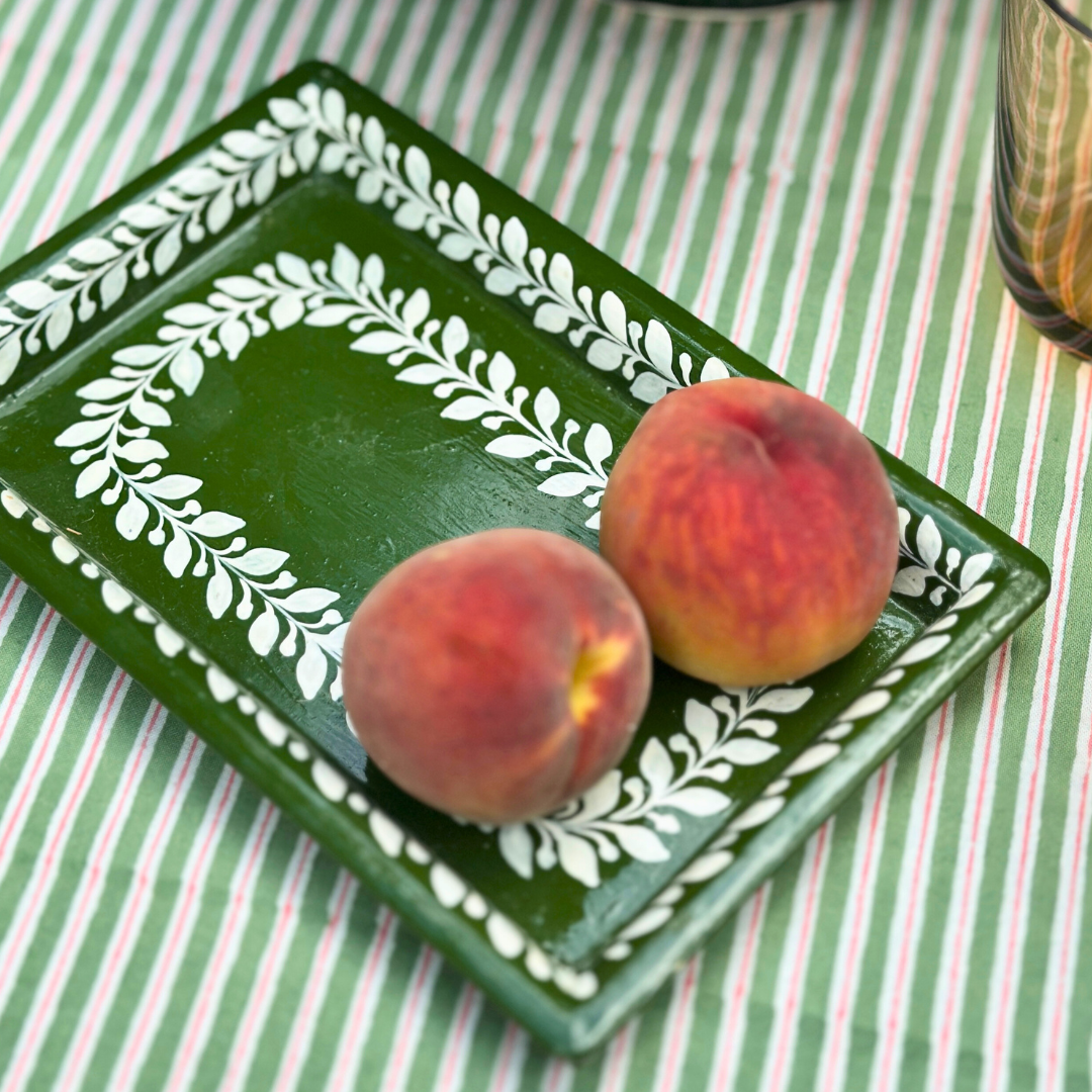 Green and Cream Painted Tray