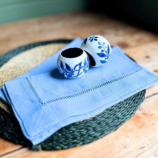 Dark Blue Alphabet Hand Painted Napkin Rings