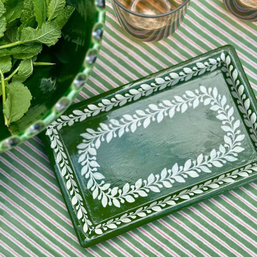 Green and Cream Painted Tray