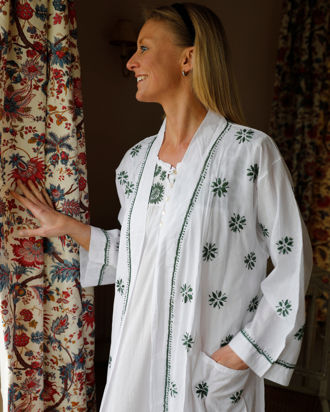 Sleeveless Nightie - Moss Green Embroidery