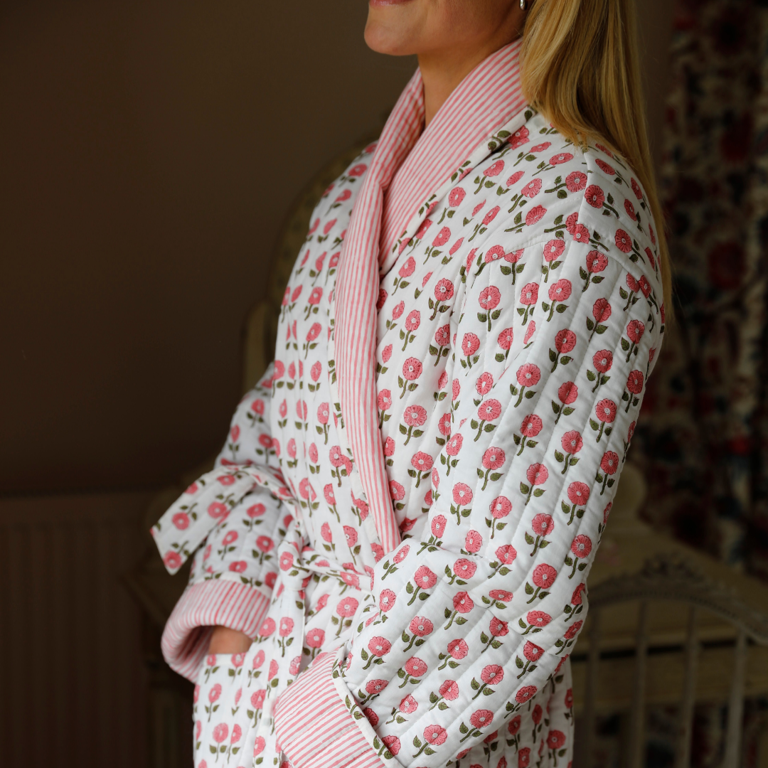 Adult Pink Daisy Dressing Gown