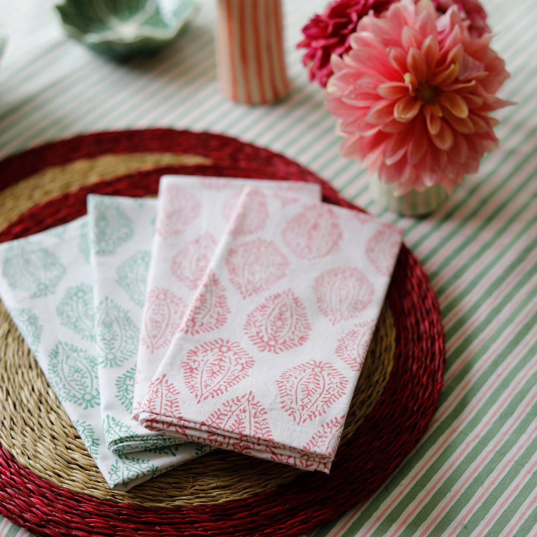 Pink Leaf Napkin - Set of 4