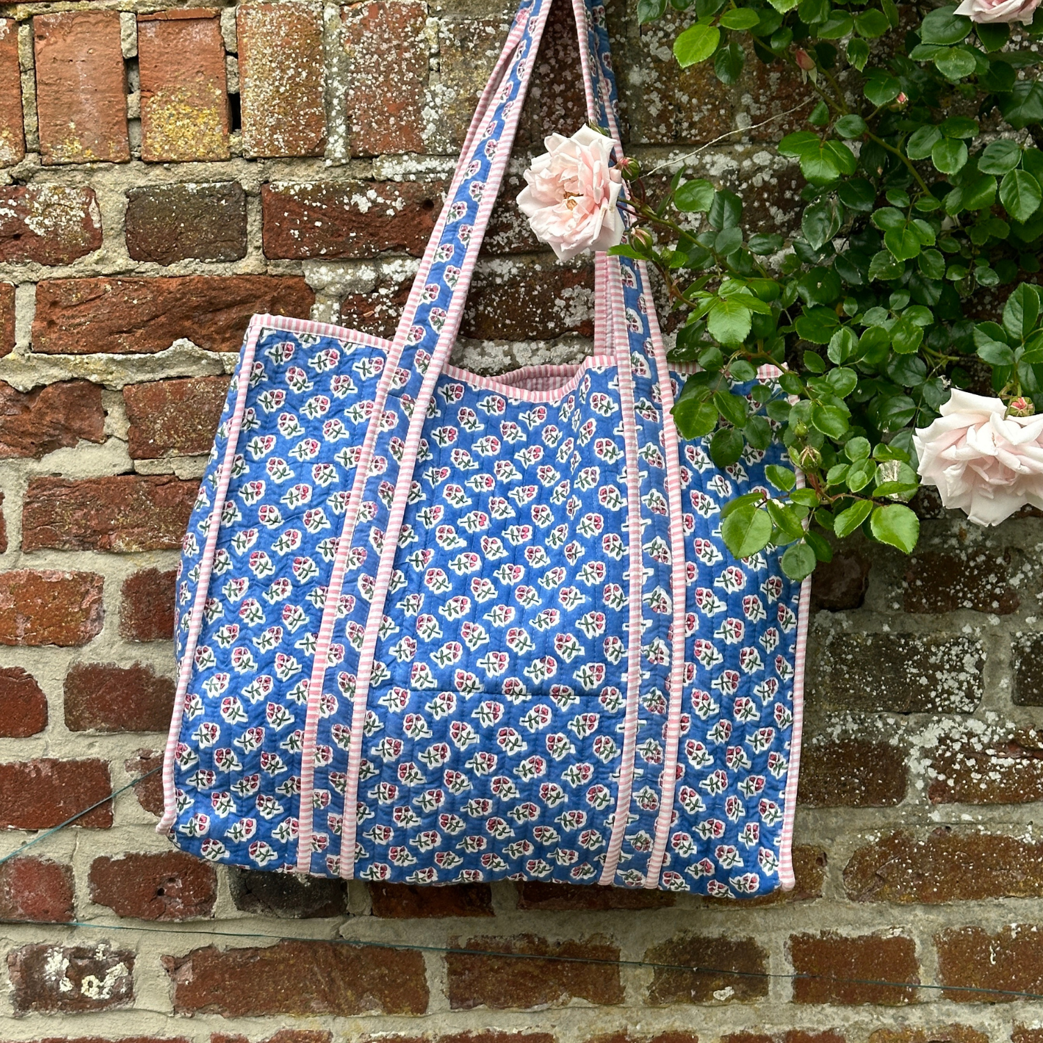 Azure Blue Ditsy Quilted Tote Bag