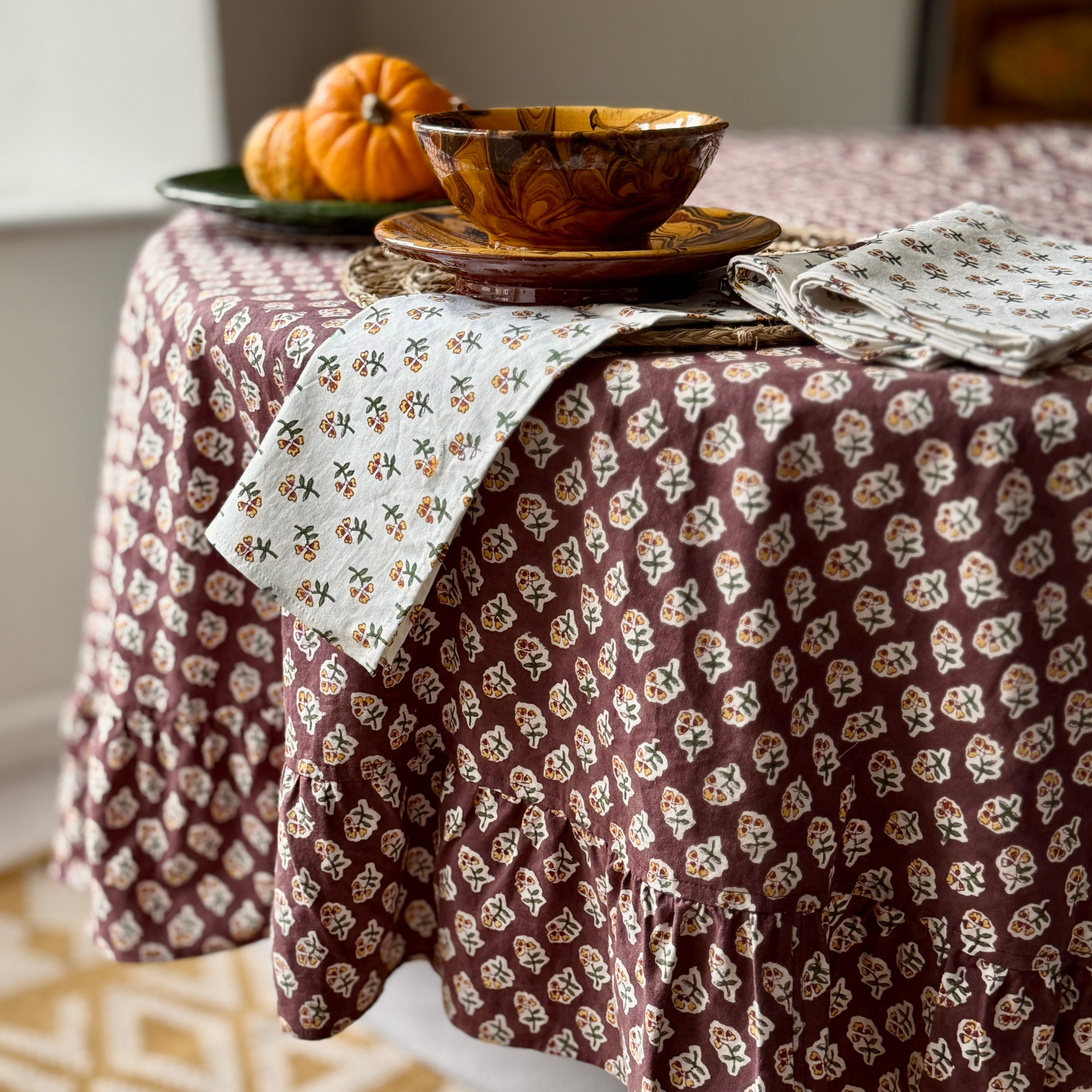 Chocolate Ditsy Round Tablecloth