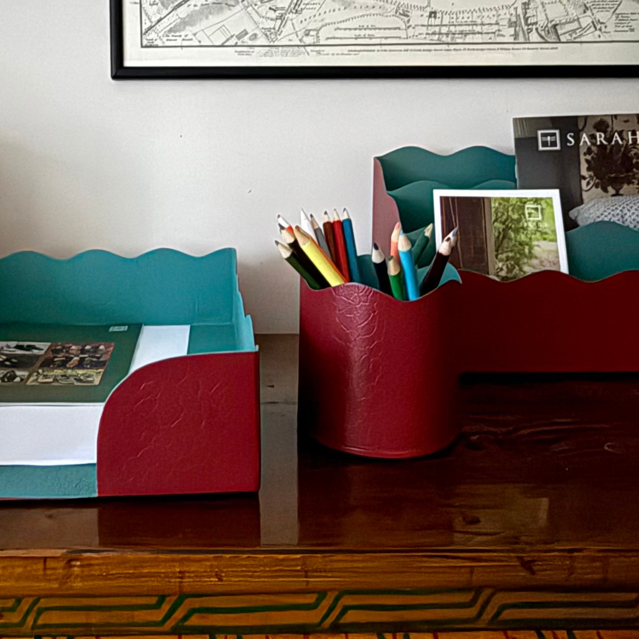 Toleware Pen Pot - Chilli and Teal