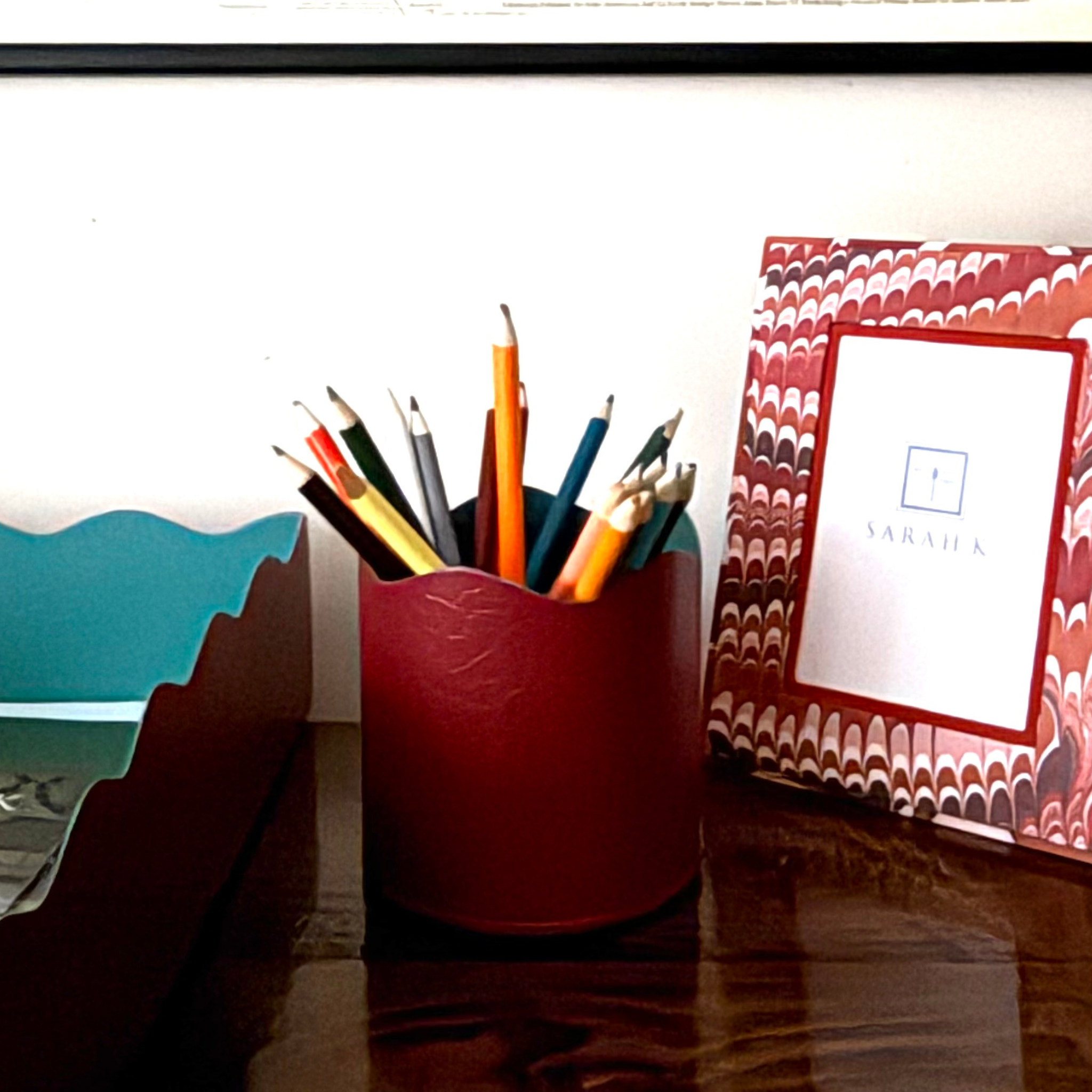 Toleware Pen Pot - Chilli and Teal