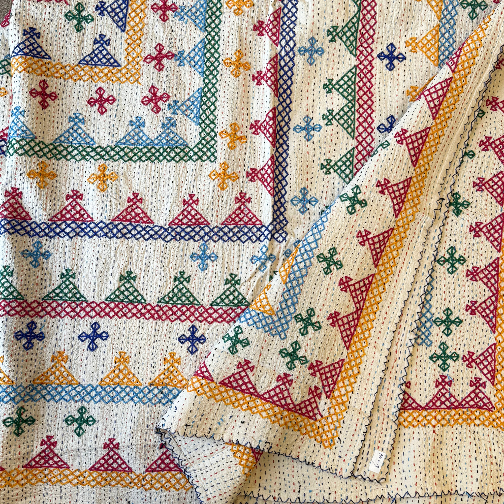 LARGE KANTHA BEDSPREAD - YELLOW, PINK, GREEN, BLUE, PURPLE