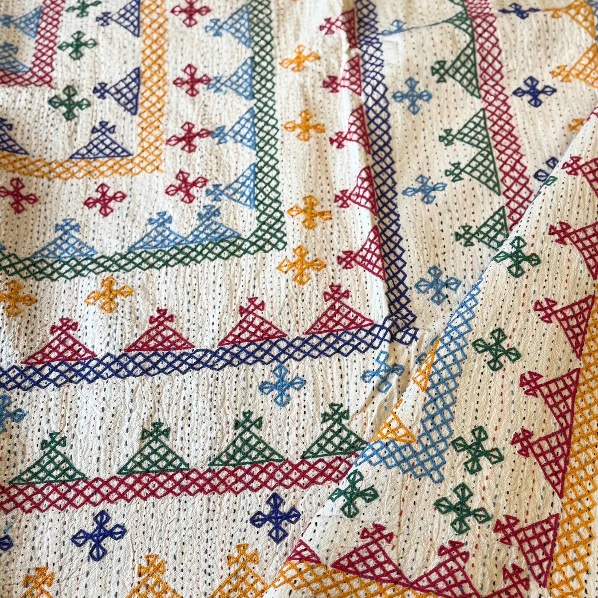 LARGE KANTHA BEDSPREAD - YELLOW, PINK, GREEN, BLUE, PURPLE